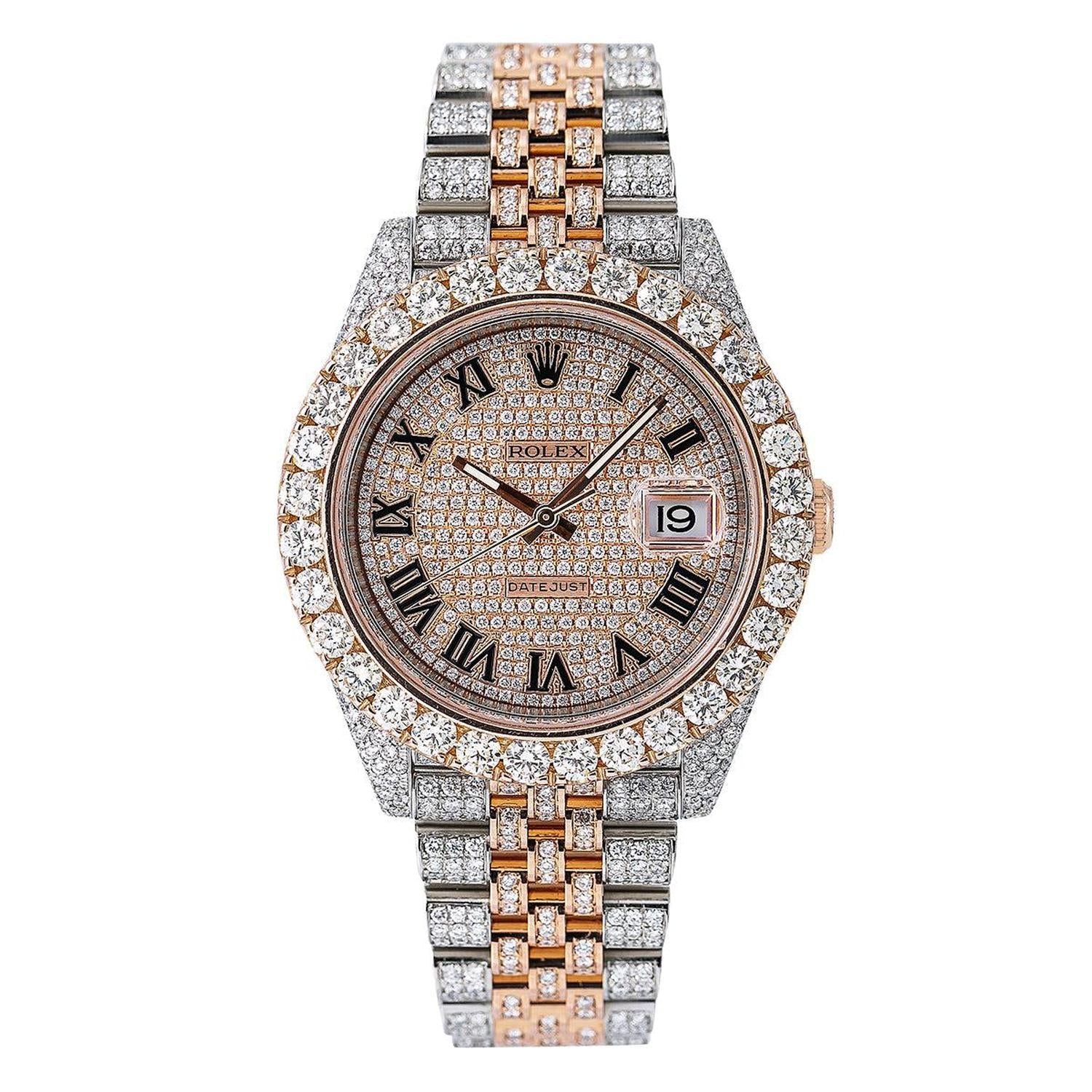 Rolex Datejust 41MM 126331 Diamond Paved Roman Dial Diamond Bezel Two Tone Full Diamond Jubilee Bracelet 22.5ct