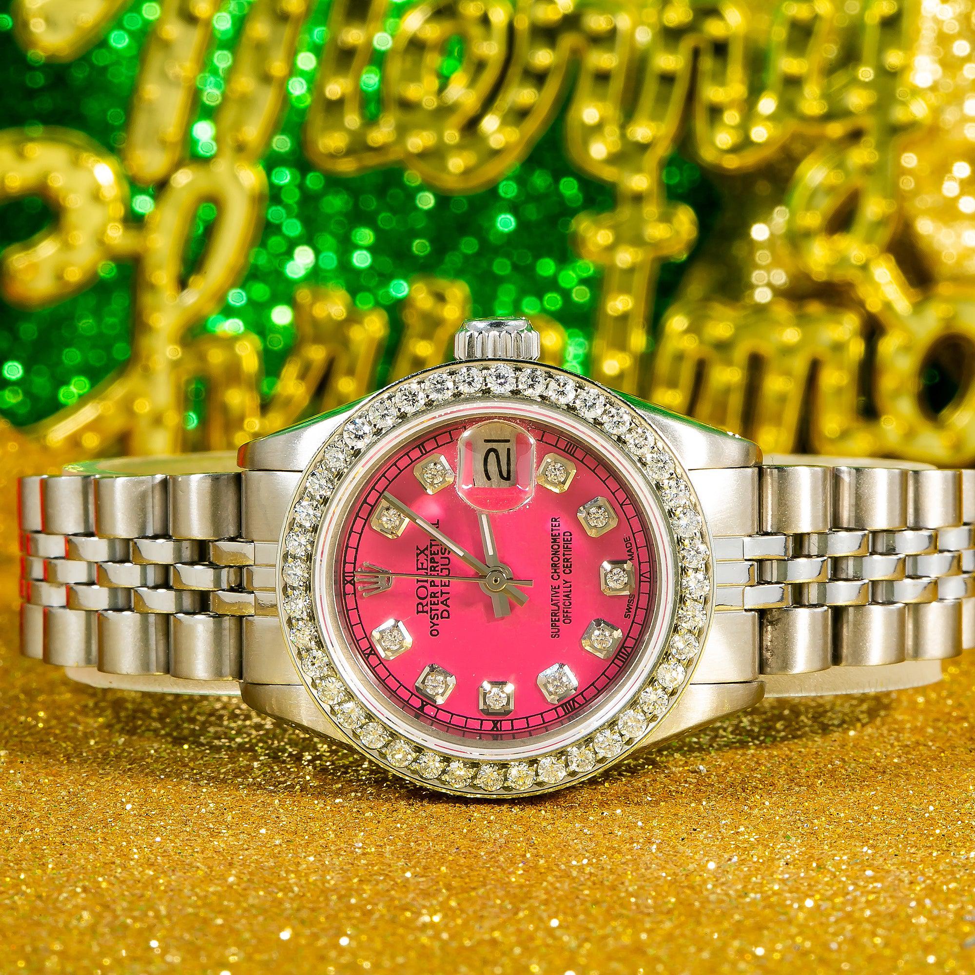 Rolex Oyster Perpetual Lady Datejust 6916 26MM Pink Diamond Dial With Stainless Steel Bracelet