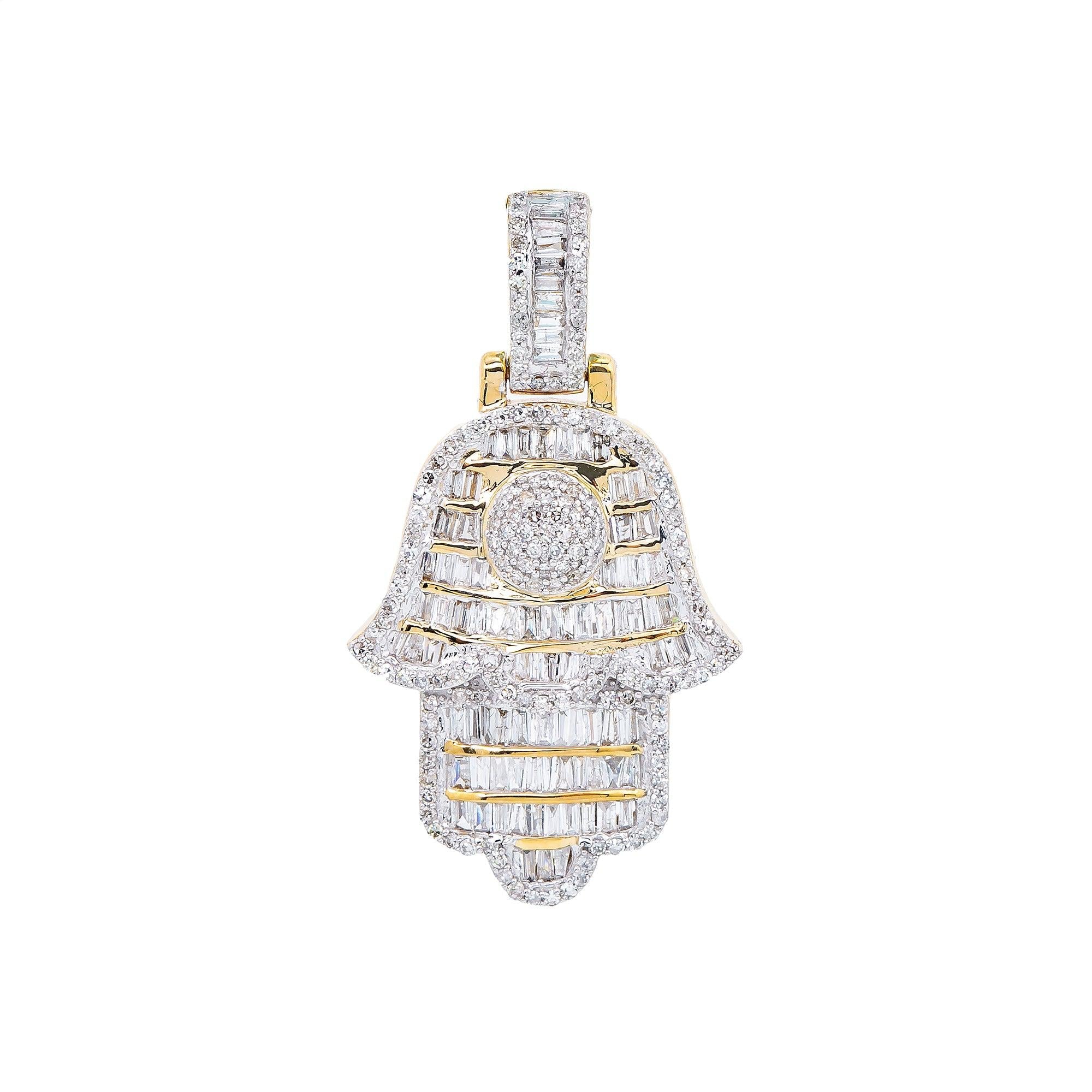 Unisex 14K Yellow Gold Hamsa Pendant with 1.11 CT Diamonds