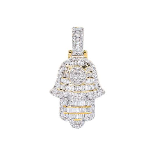Unisex 14K Yellow Gold Hamsa Pendant with 1.11 CT Diamonds
