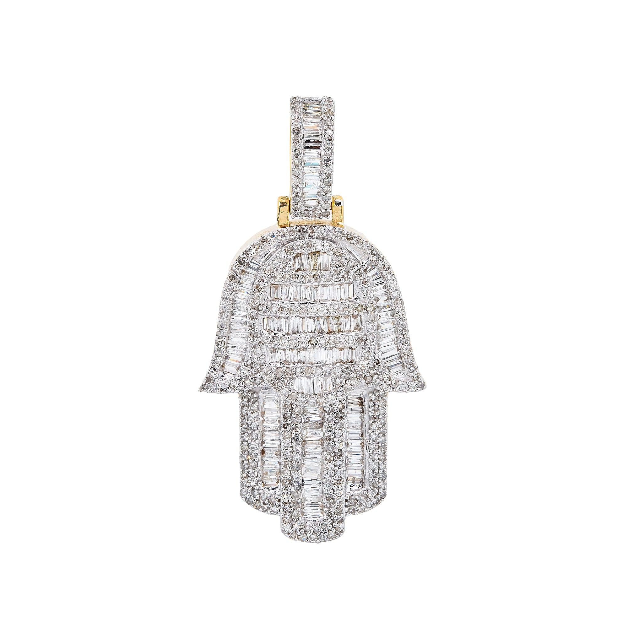 Unisex 14K Yellow Gold Hamsa Pendant with 1.65CT Diamonds