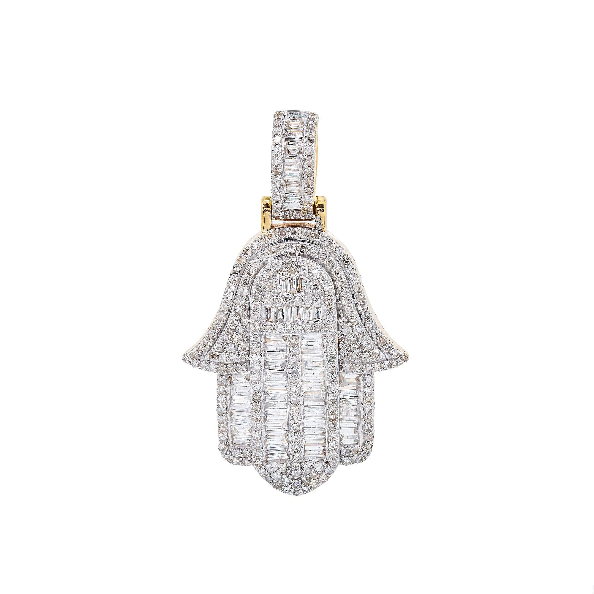 Unisex 14K Yellow Gold Hamsa Pendant with 1.31 CT Diamonds