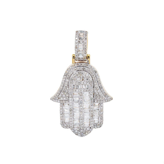 Unisex 14K Yellow Gold Hamsa Pendant with 1.31 CT Diamonds