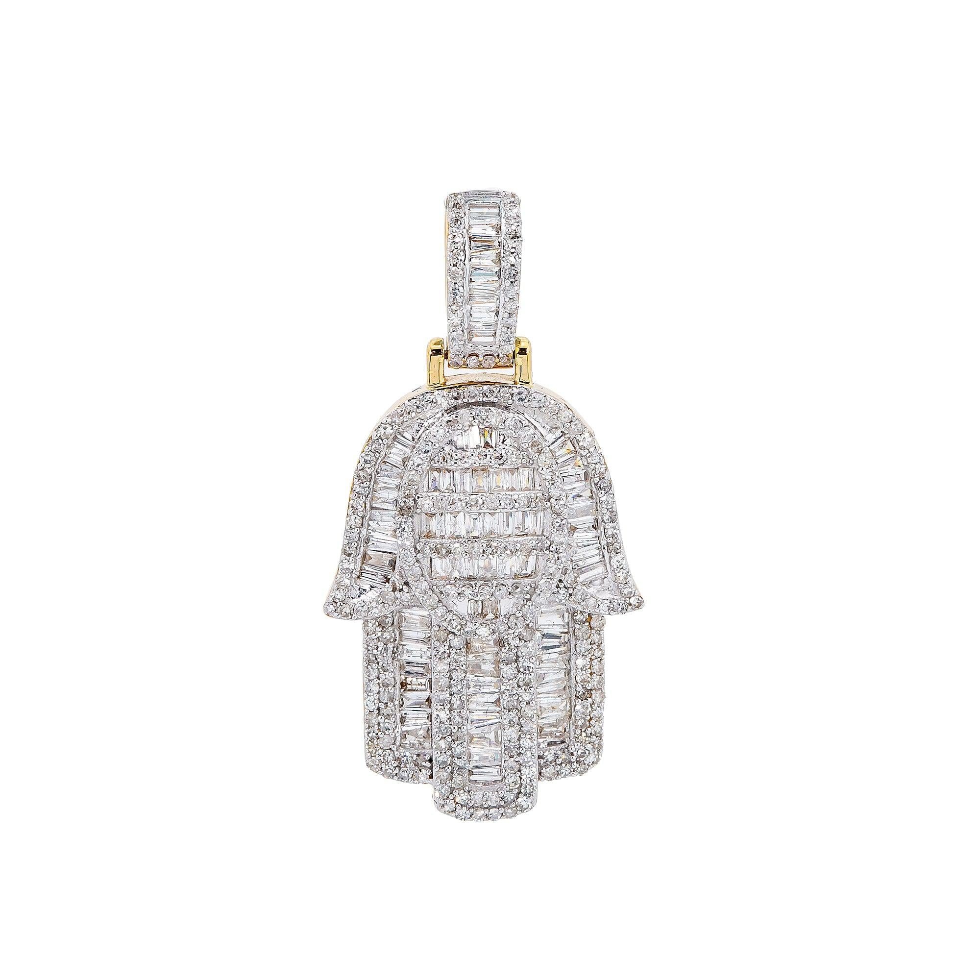 Unisex 14K Yellow Gold Hamsa Pendant with 1.35 CT Diamonds