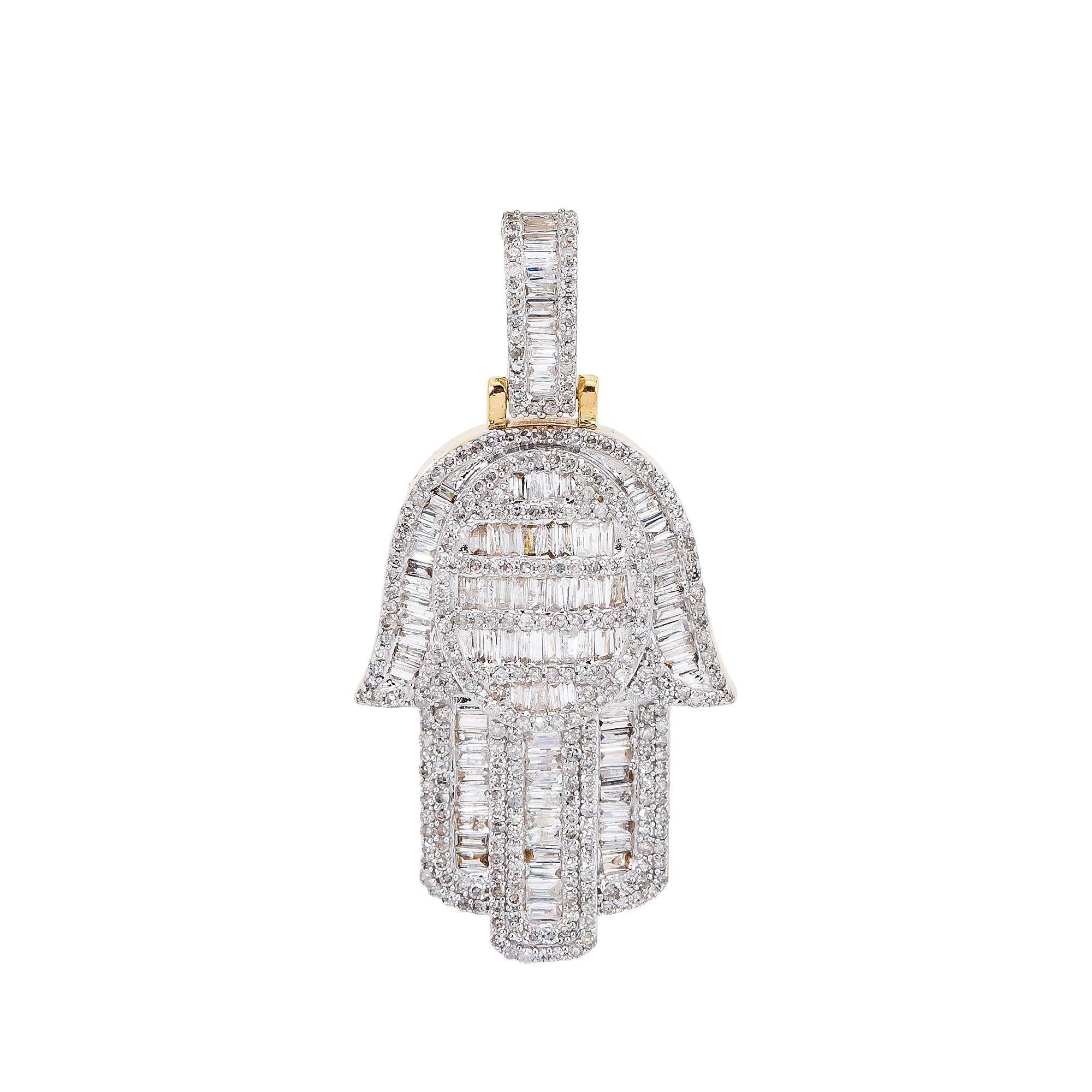 14K GOLD BAGUETTE AND ROUND DIAMOND HAMSA PENDANT 1.91 CT