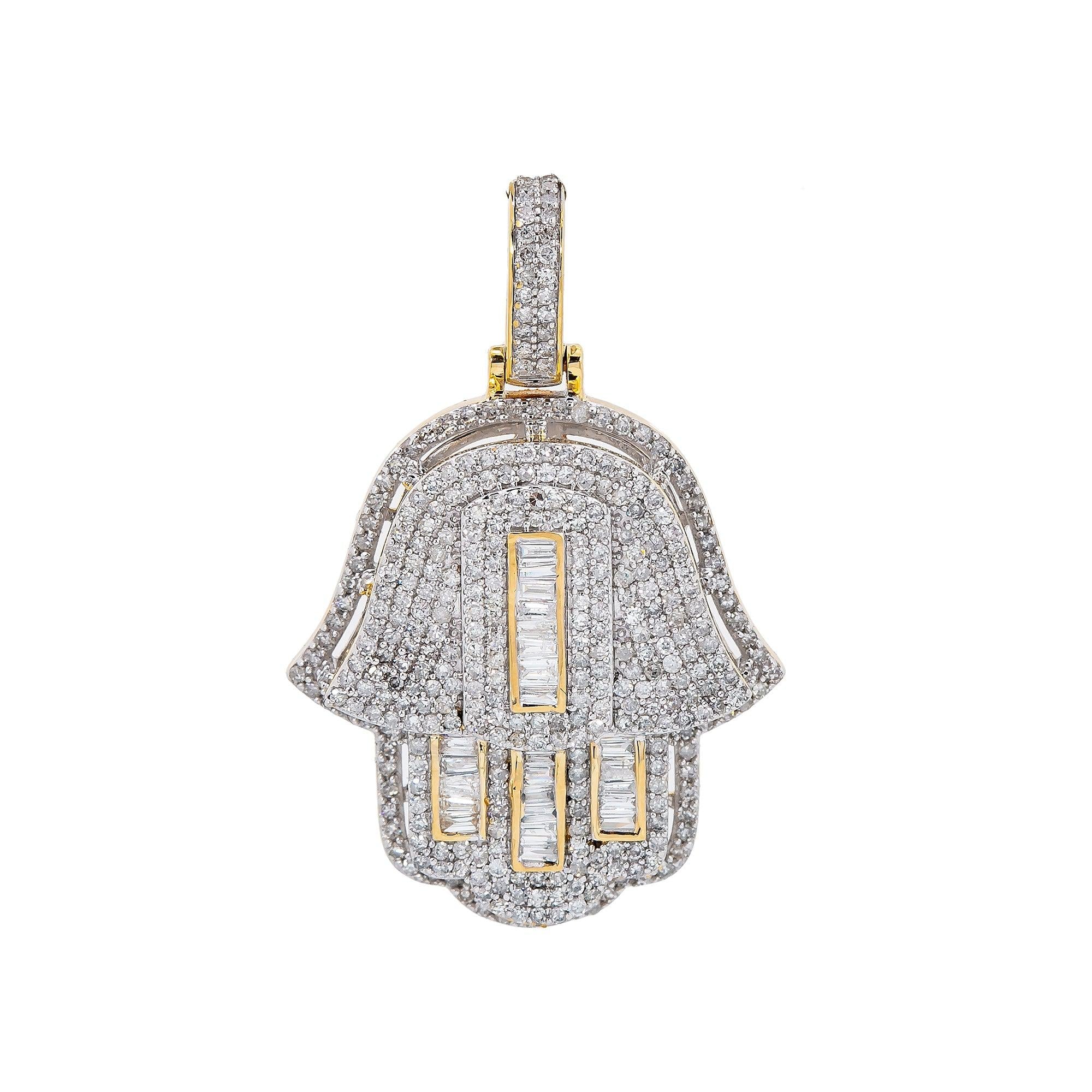 Unisex 14K Yellow Gold Hamsa Pendant with 1.27 CT Diamonds