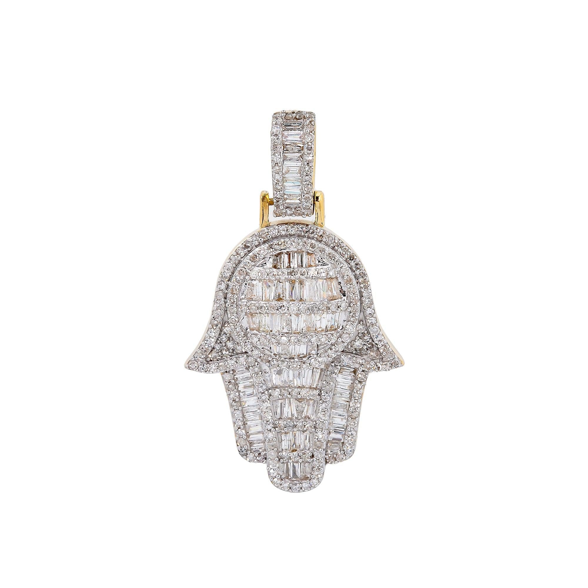 Unisex 14K Yellow Gold Hamsa Pendant with 1.25 CT Diamonds