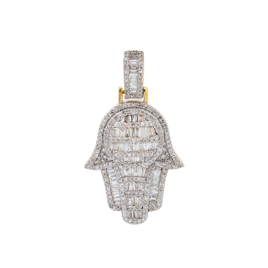 Unisex 14K Yellow Gold Hamsa Pendant with 1.25 CT Diamonds