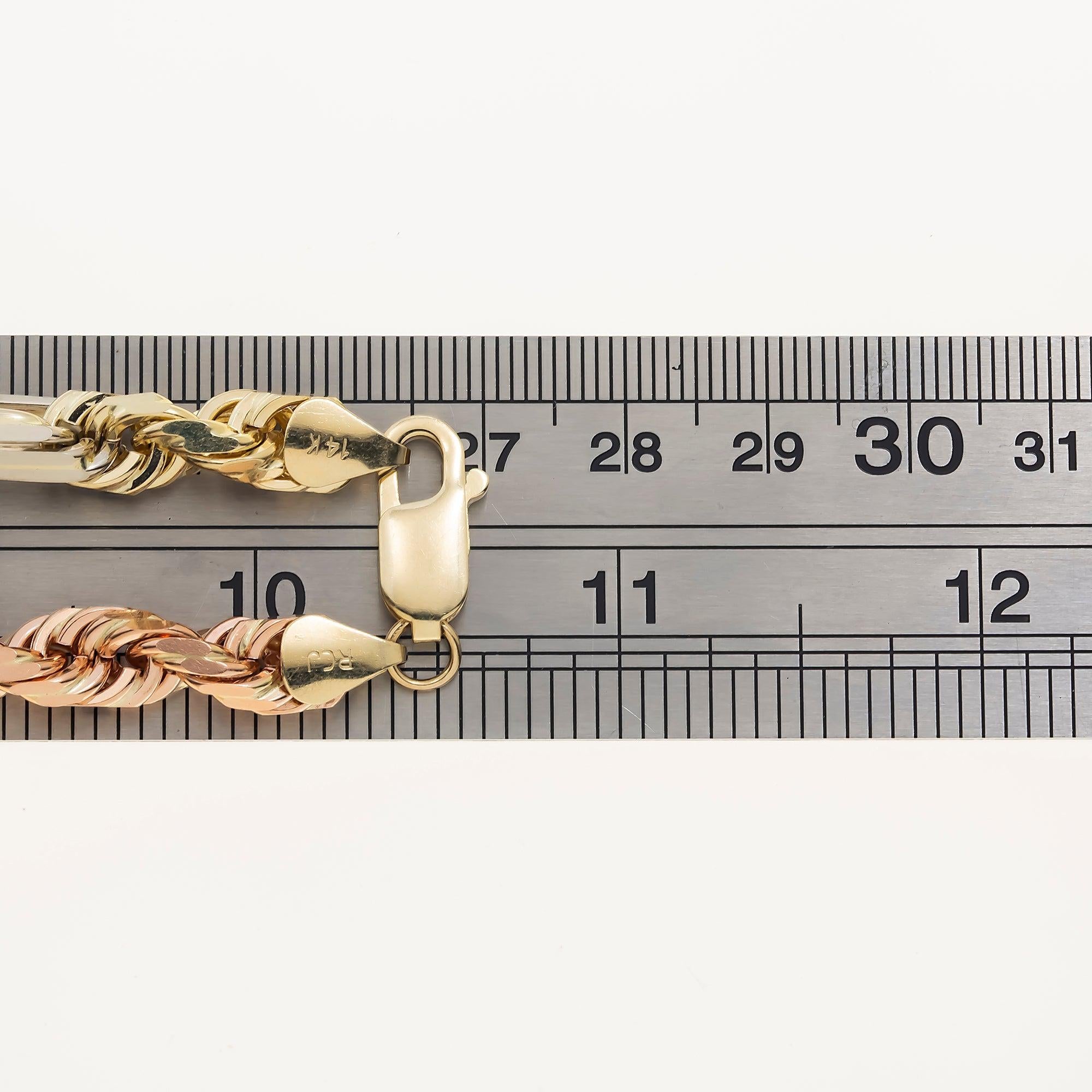 14K GOLD 6MM SOLID TRICOLOR MILANO CHAIN