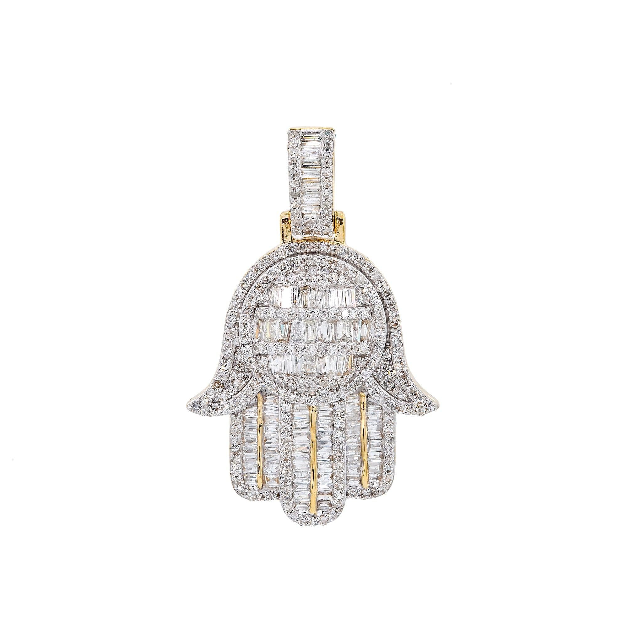 Unisex 14K Yellow Gold Hamsa Pendant with 1.33 CT Diamonds