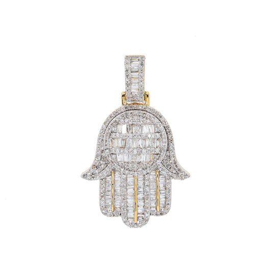Unisex 14K Yellow Gold Hamsa Pendant with 1.33 CT Diamonds