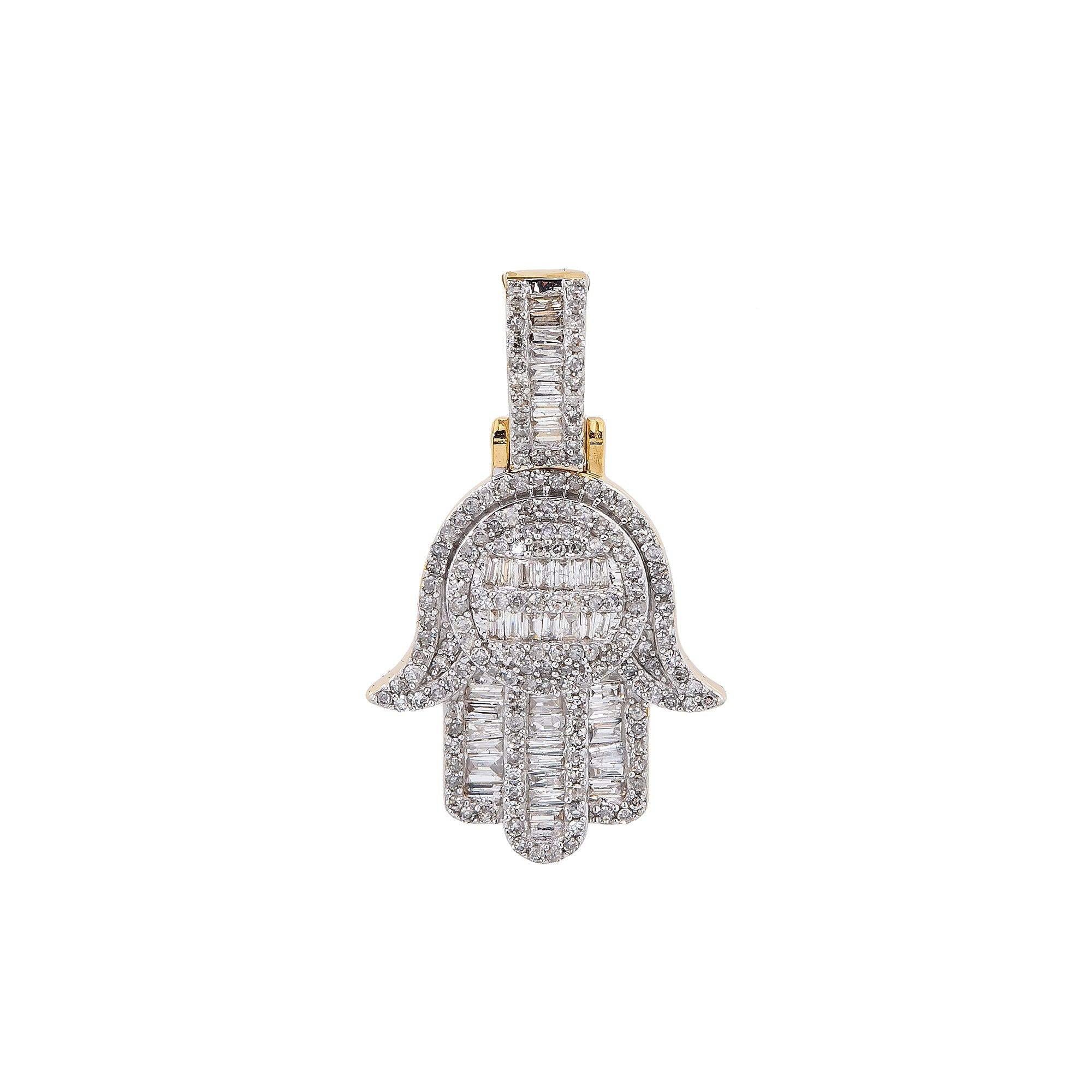 14K YELLOW GOLD DIAMOND HAMSA PENDANT 1.33 CT