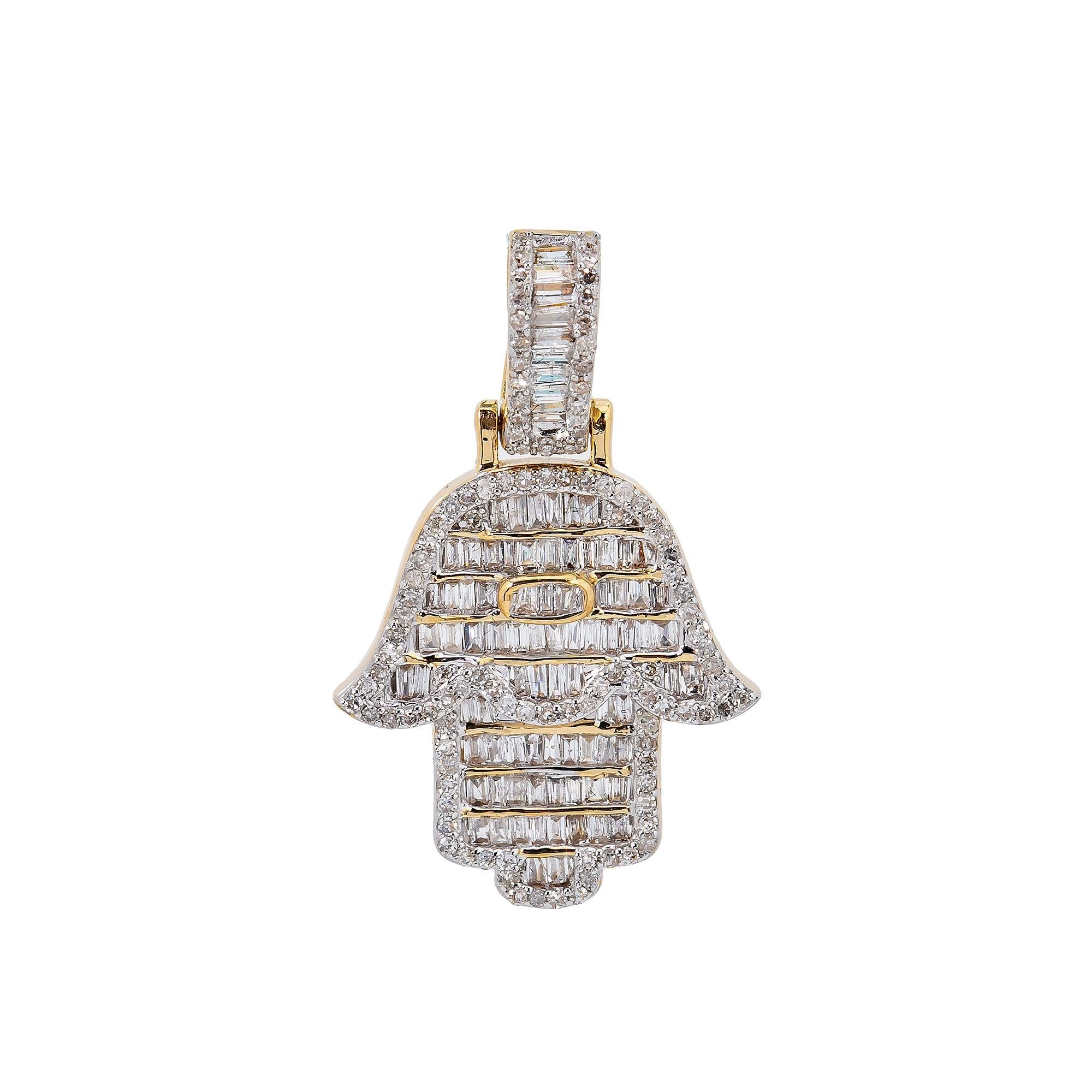 Unisex 14K Yellow Gold Hamsa Pendant with 0.82 CT Diamonds