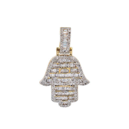 Unisex 14K Yellow Gold Hamsa Pendant with 0.82 CT Diamonds