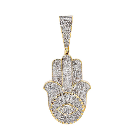 Unisex 14K Yellow Gold Hamsa Pendant with 1.23 CT Diamonds