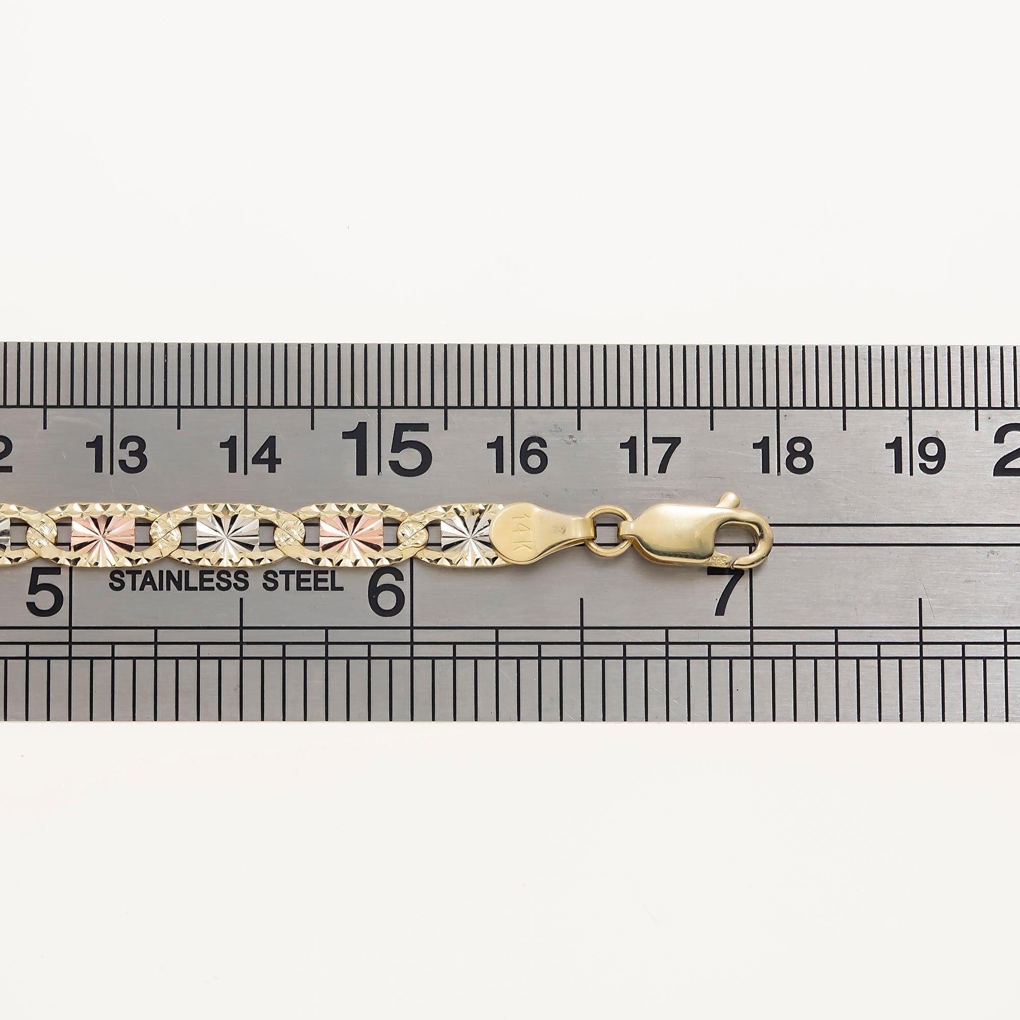 14K GOLD 5MM TRICOLOR FANCY CHAIN BRACELET