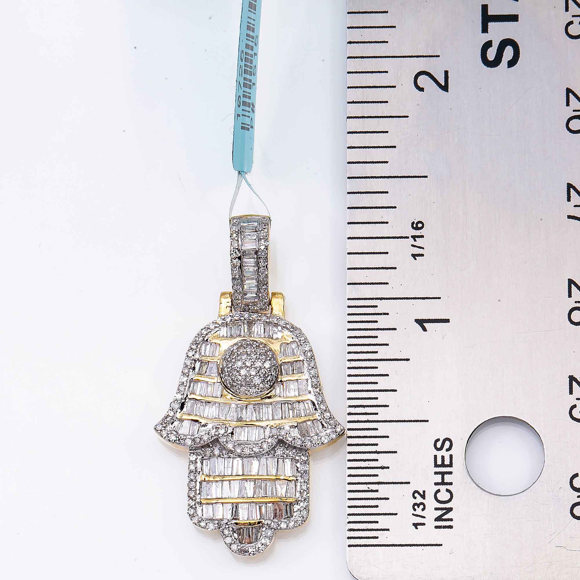 Unisex 14K Yellow Gold Hamsa Pendant with 1.11 CT Diamonds