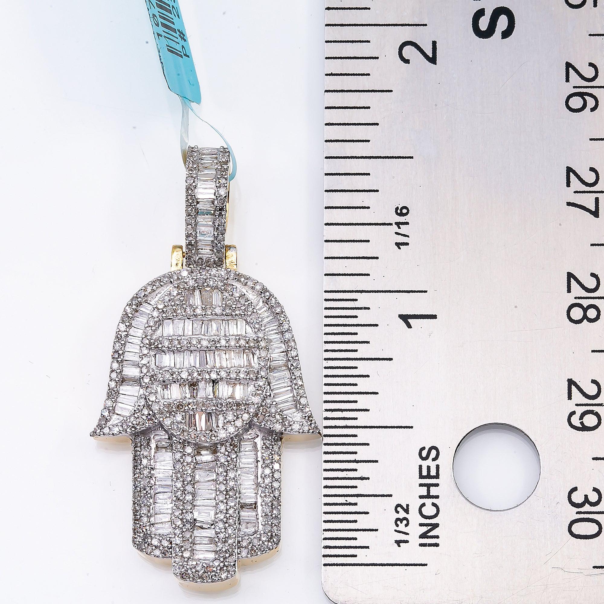 Unisex 14K Yellow Gold Hamsa Pendant with 1.65CT Diamonds