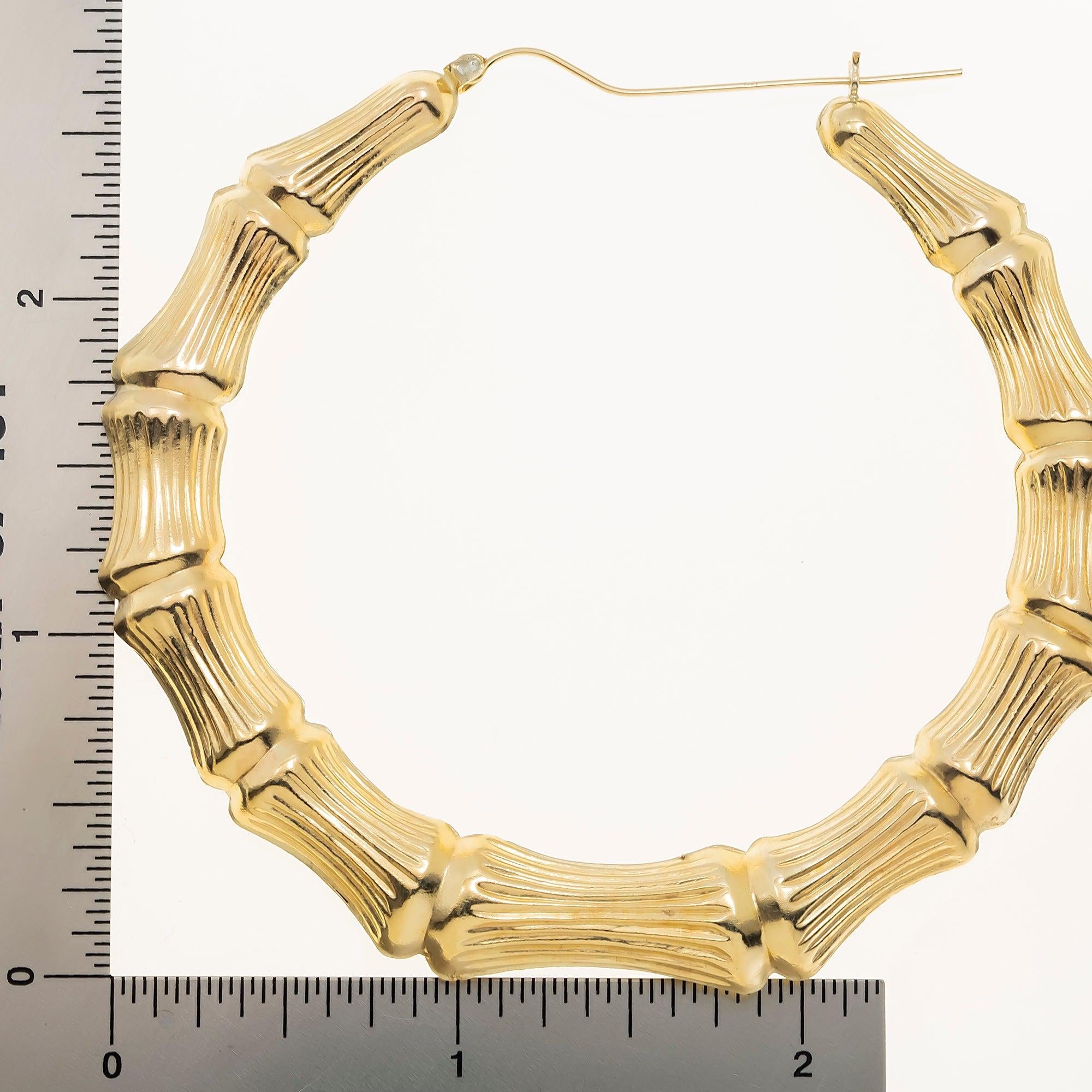 14K GOLD BAMBOO HOOP EARRINGS