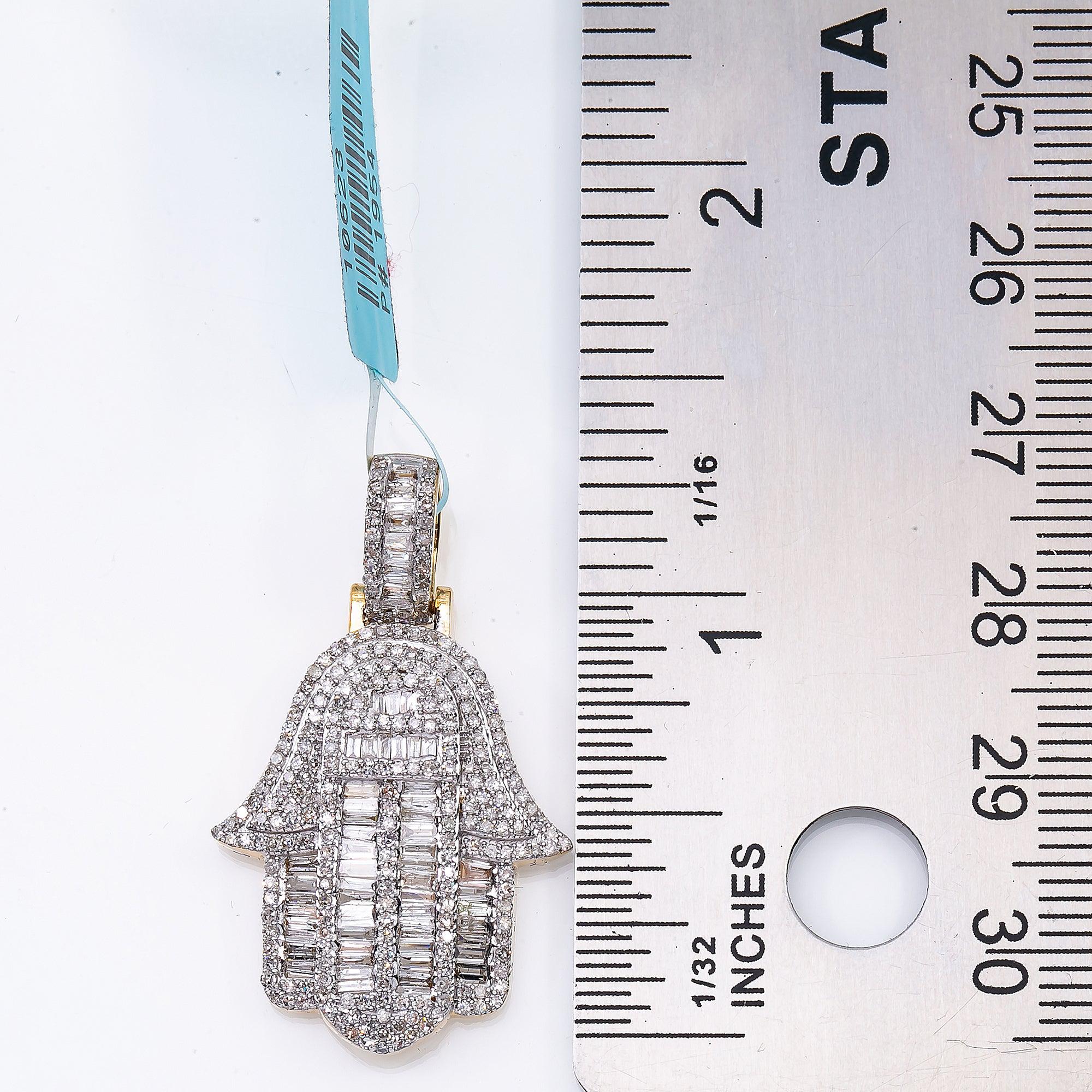 Unisex 14K Yellow Gold Hamsa Pendant with 1.31 CT Diamonds