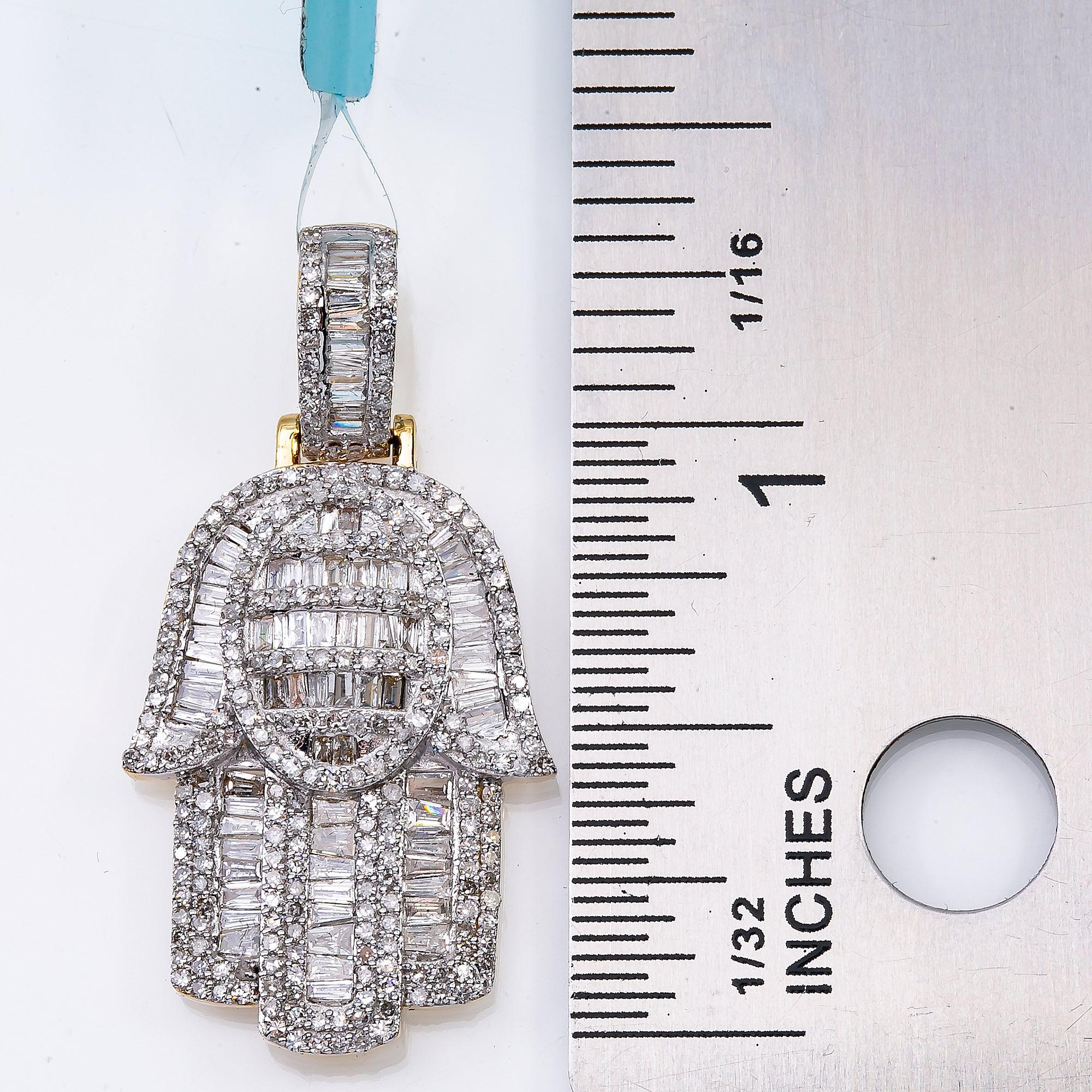 Unisex 14K Yellow Gold Hamsa Pendant with 1.35 CT Diamonds