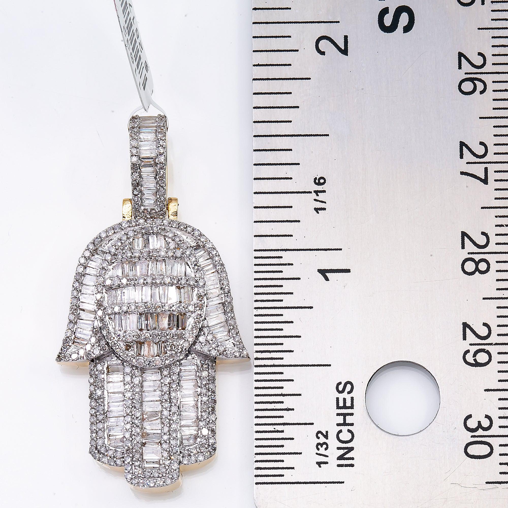 14K GOLD BAGUETTE AND ROUND DIAMOND HAMSA PENDANT 1.91 CT