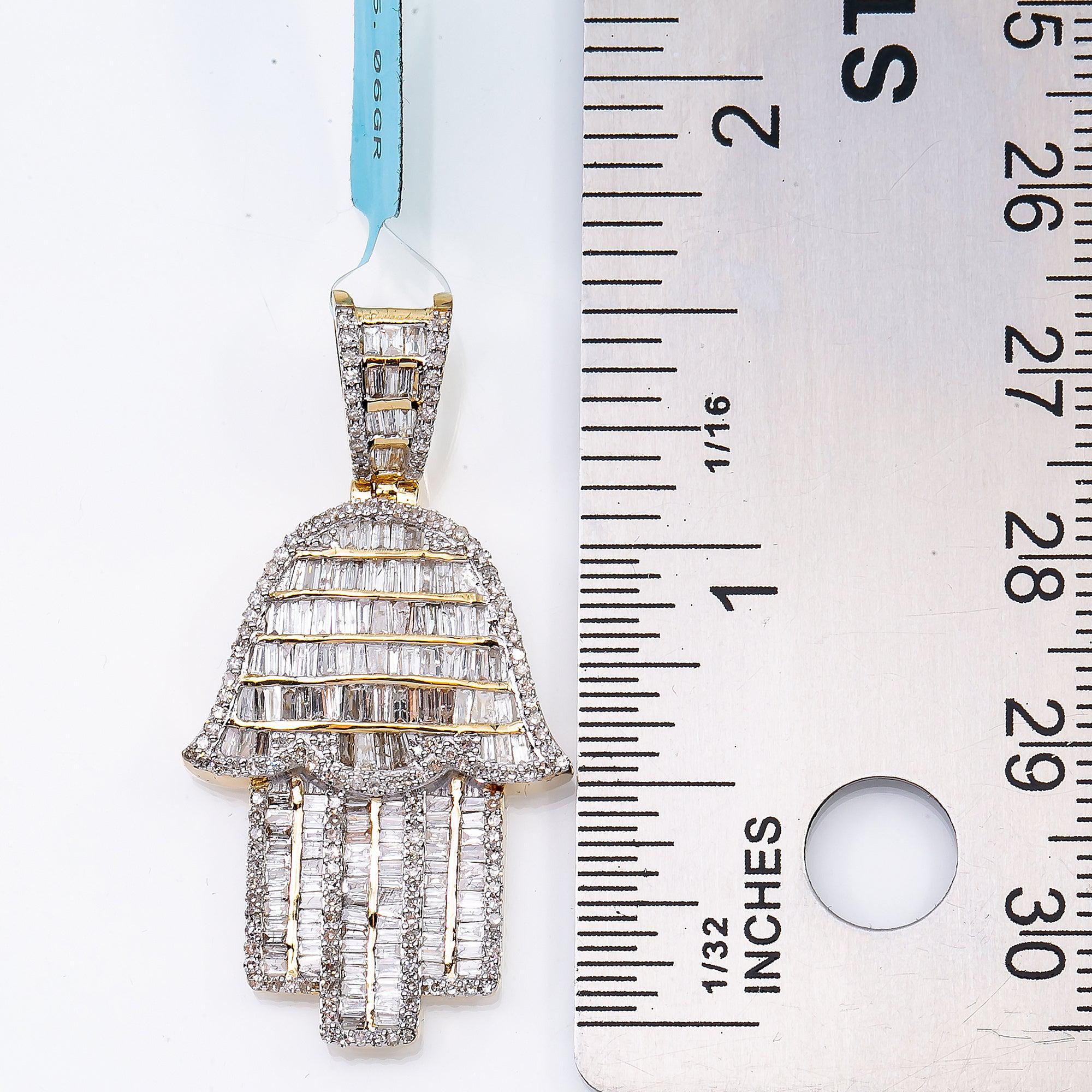 Unisex 14K Yellow Gold Hamsa Pendant with 1.41 CT Diamonds