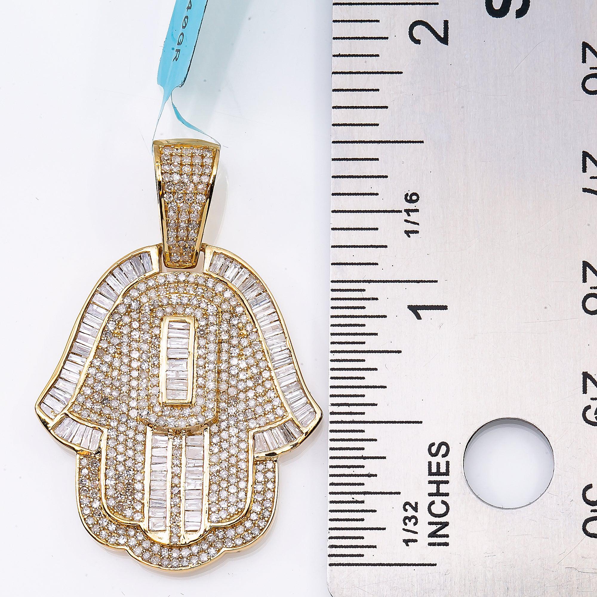 Unisex 14K Yellow Gold Hamsa Pendant with 1.94 CT Diamonds