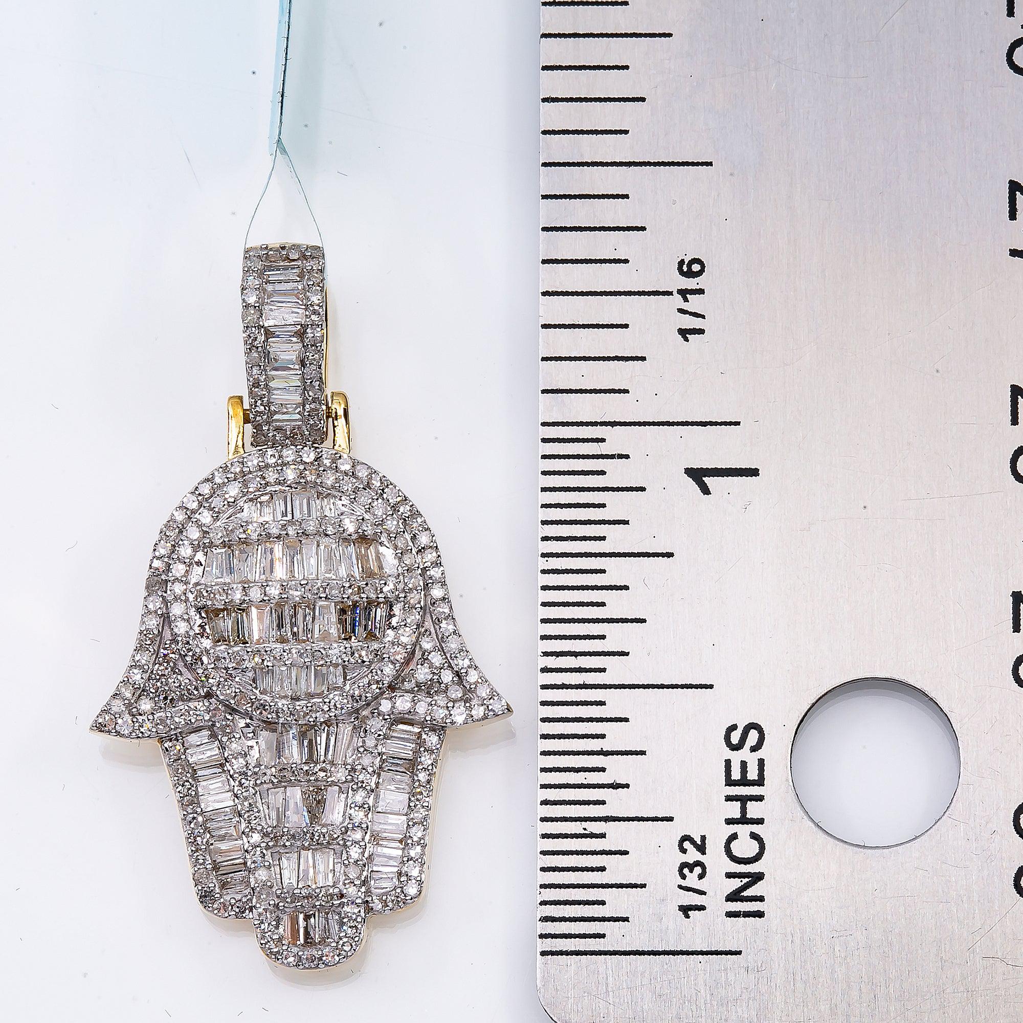 Unisex 14K Yellow Gold Hamsa Pendant with 1.25 CT Diamonds
