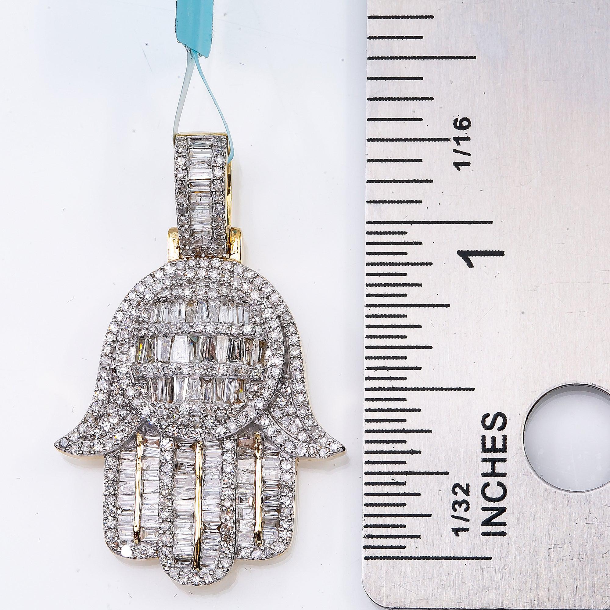 Unisex 14K Yellow Gold Hamsa Pendant with 1.33 CT Diamonds