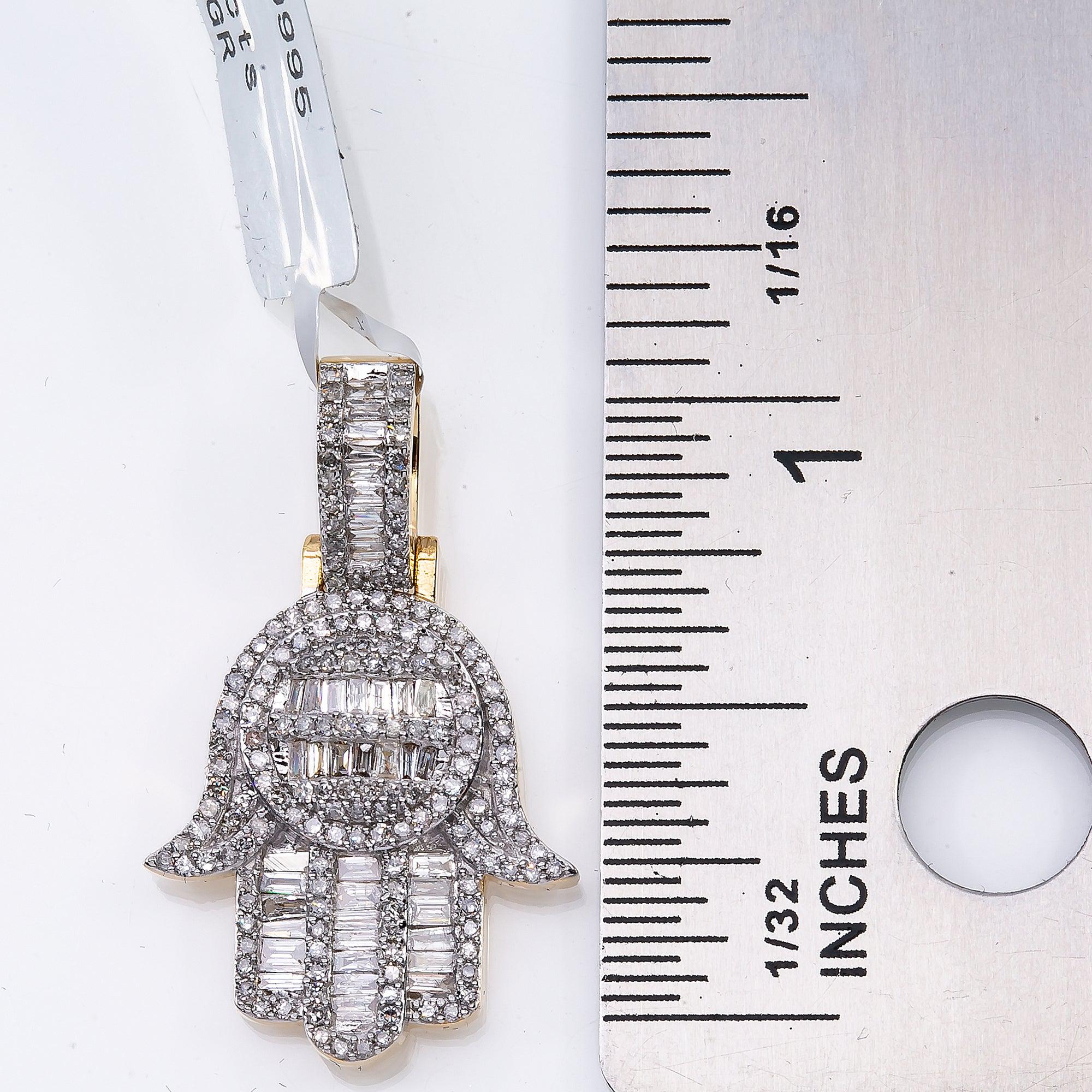 14K YELLOW GOLD DIAMOND HAMSA PENDANT 1.33 CT
