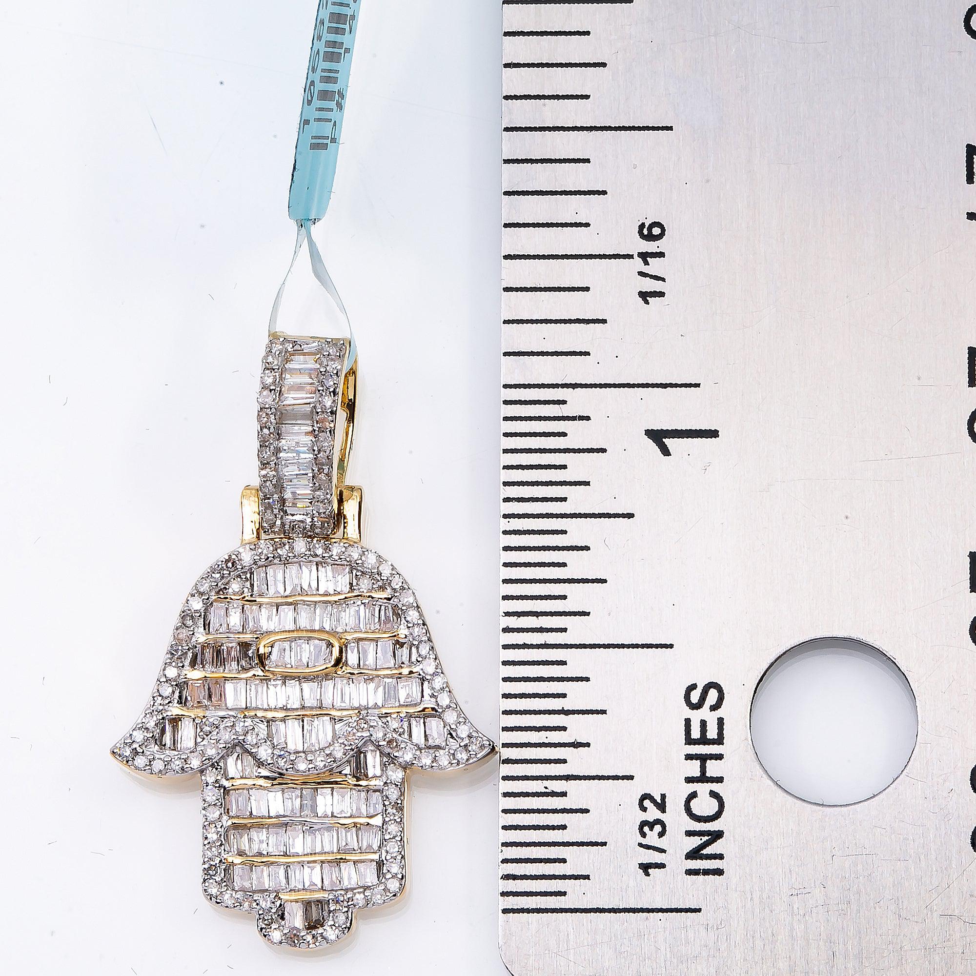 Unisex 14K Yellow Gold Hamsa Pendant with 0.82 CT Diamonds