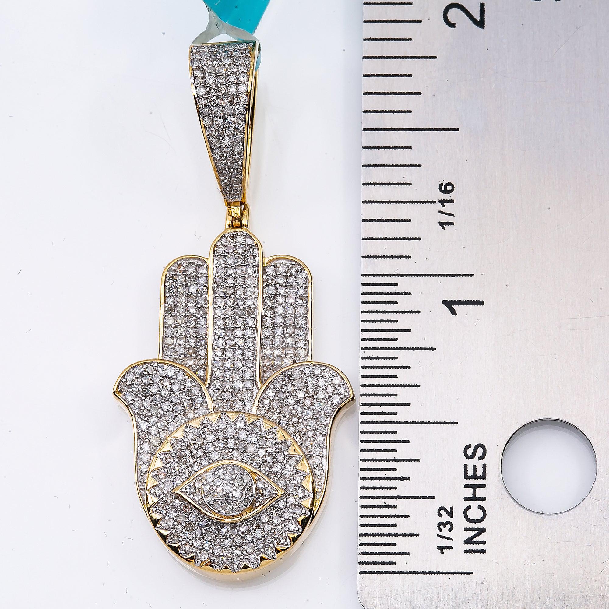 Unisex 14K Yellow Gold Hamsa Pendant with 1.23 CT Diamonds