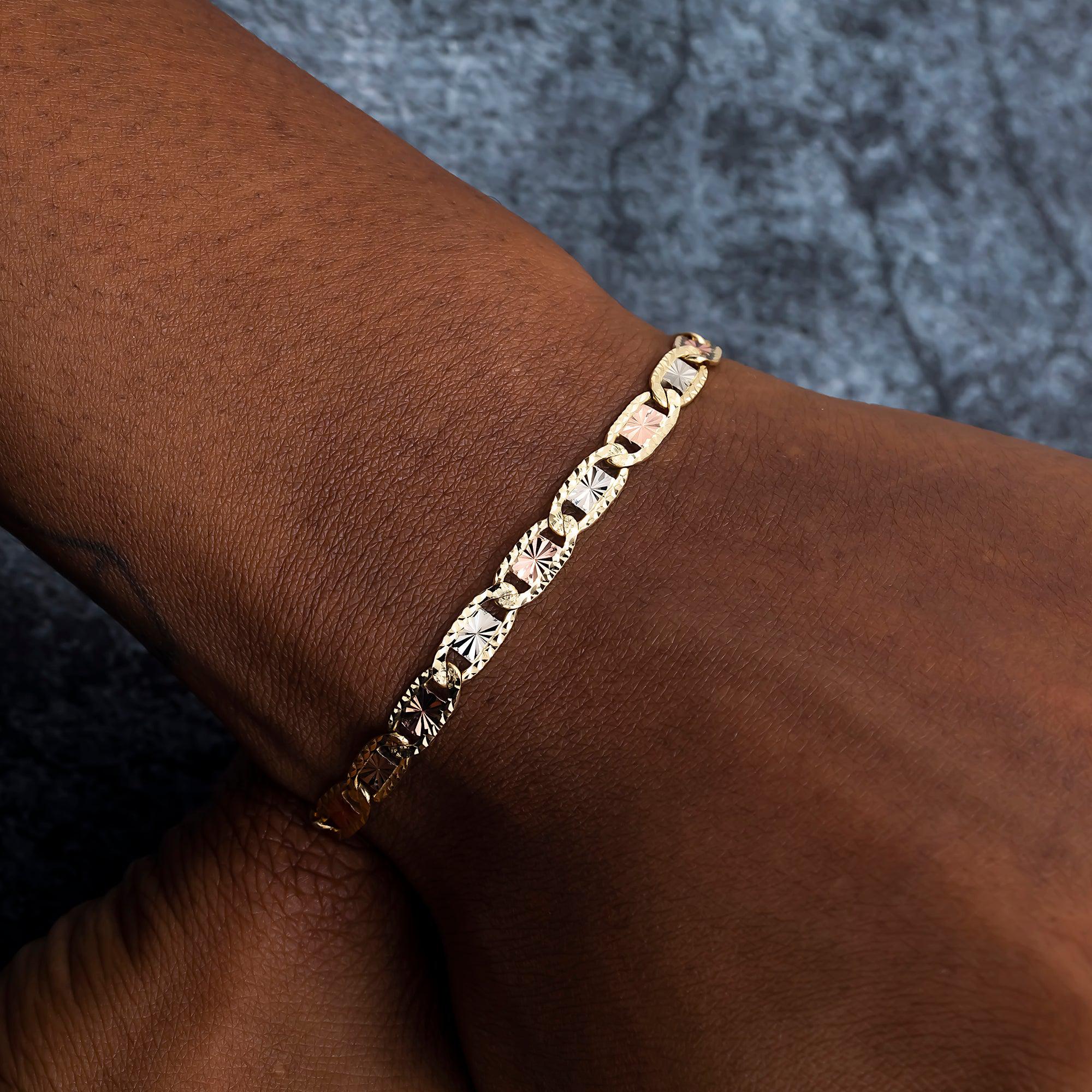 14K GOLD 5MM TRICOLOR FANCY CHAIN BRACELET