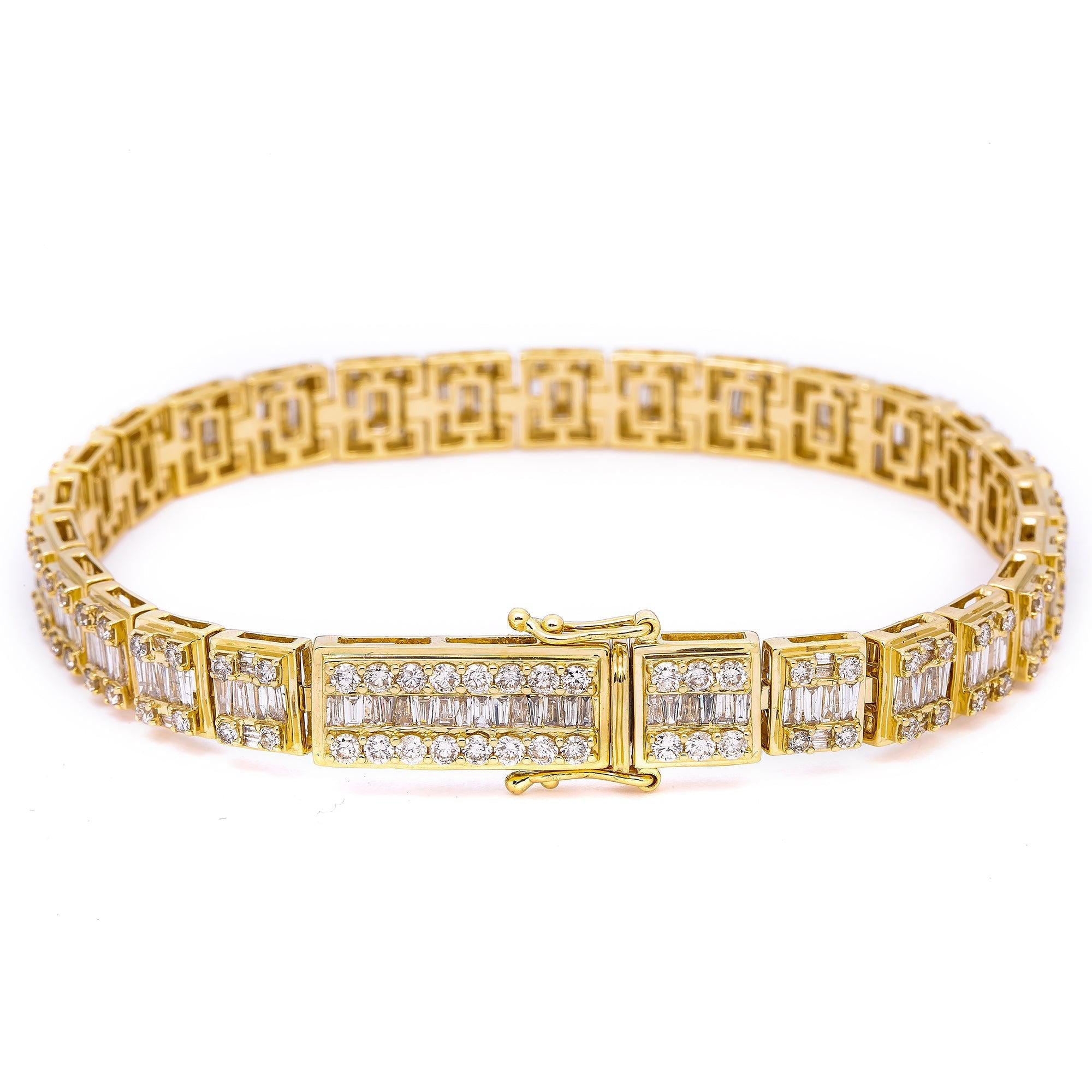 14K YELLOW GOLD BANGLE BRACELET WITH 7.07 CT BAGUETTE DIAMONDS