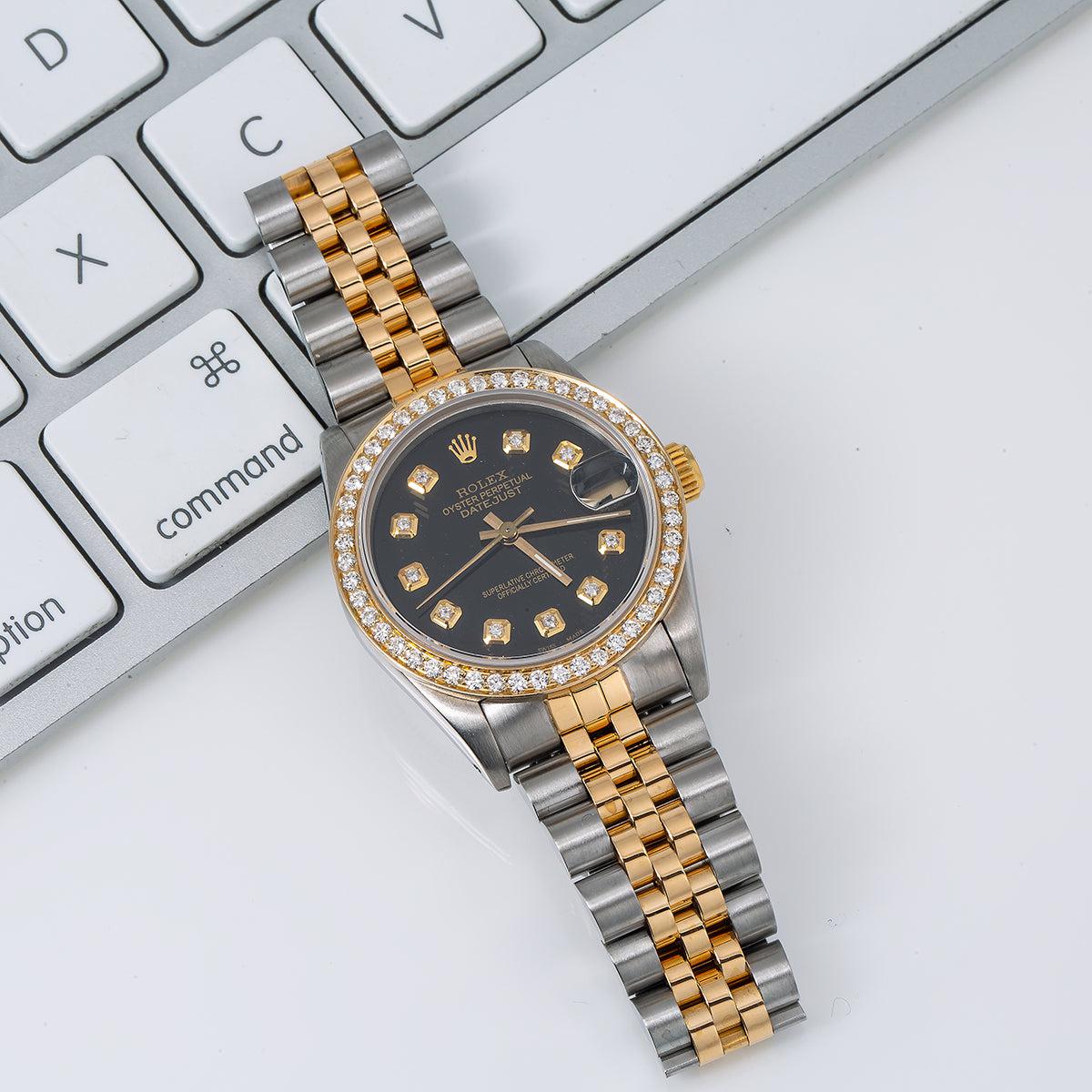 Rolex Datejust 68273 31MM Black Diamond Dial And Bezel With Two Tone Jubilee Bracelet