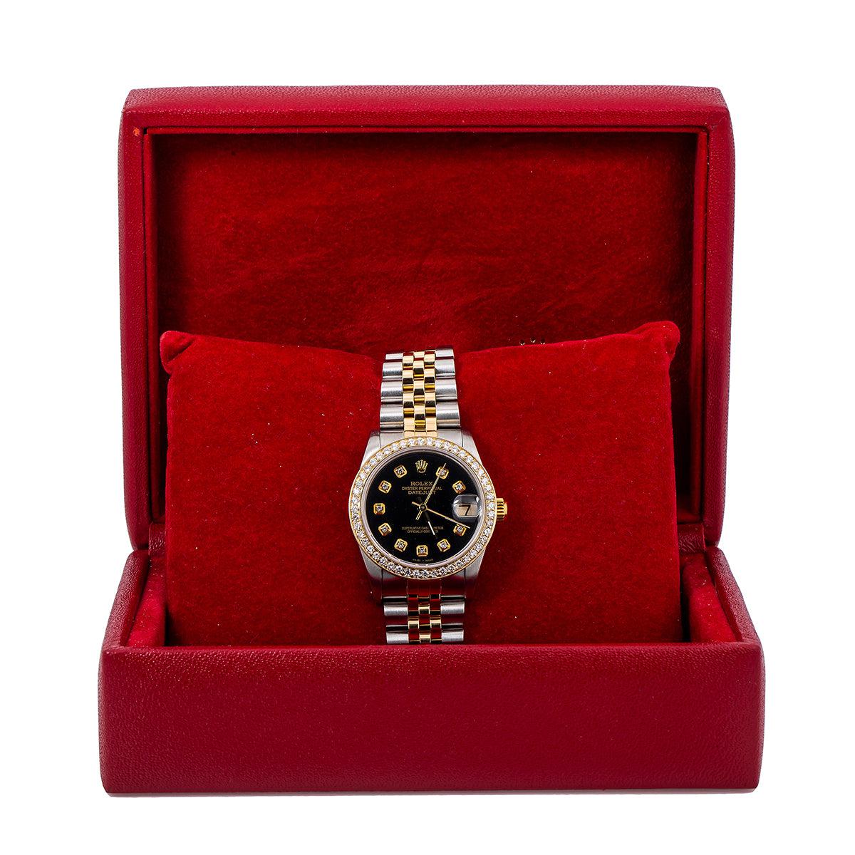 Rolex Datejust 68273 31MM Black Diamond Dial And Bezel With Two Tone Jubilee Bracelet