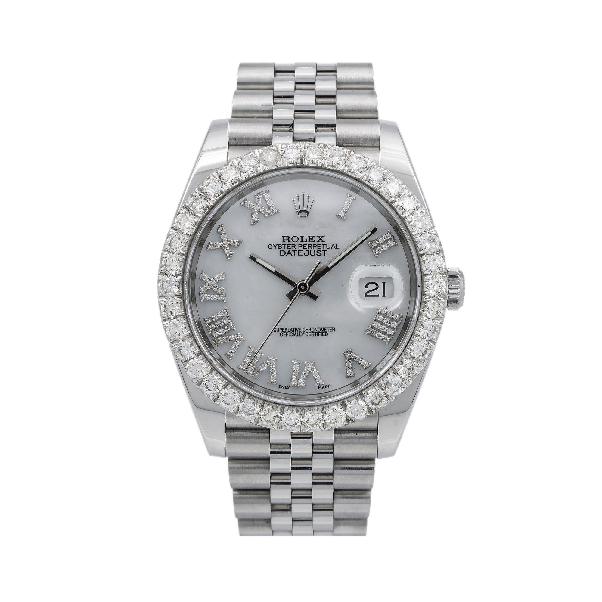 Rolex Datejust Diamond Watch, 126300 41mm, Silver Diamond Dial With Stainless Steel Jubilee Bracelet