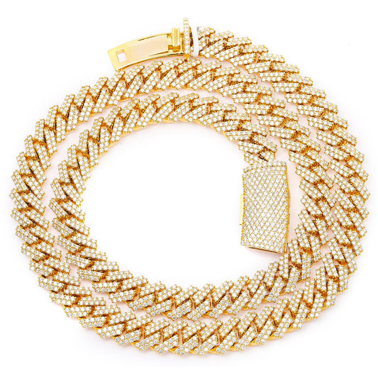 14K YELLOW GOLD 22" / 12 MM CUBAN CHAIN WITH 26.35 CT DIAMONDS