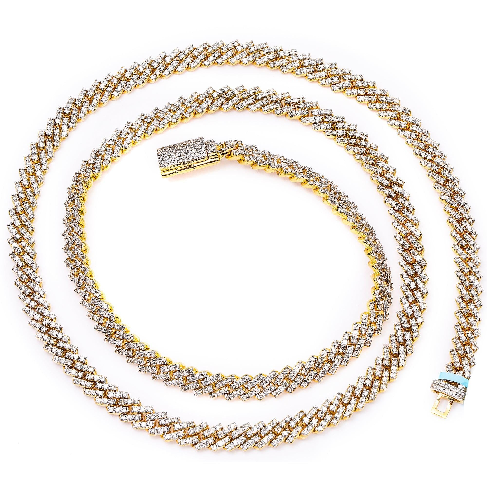 10K YELLOW GOLD 24"/5 MM CUBAN CHAIN WITH 8.7 CT DIAMONDS