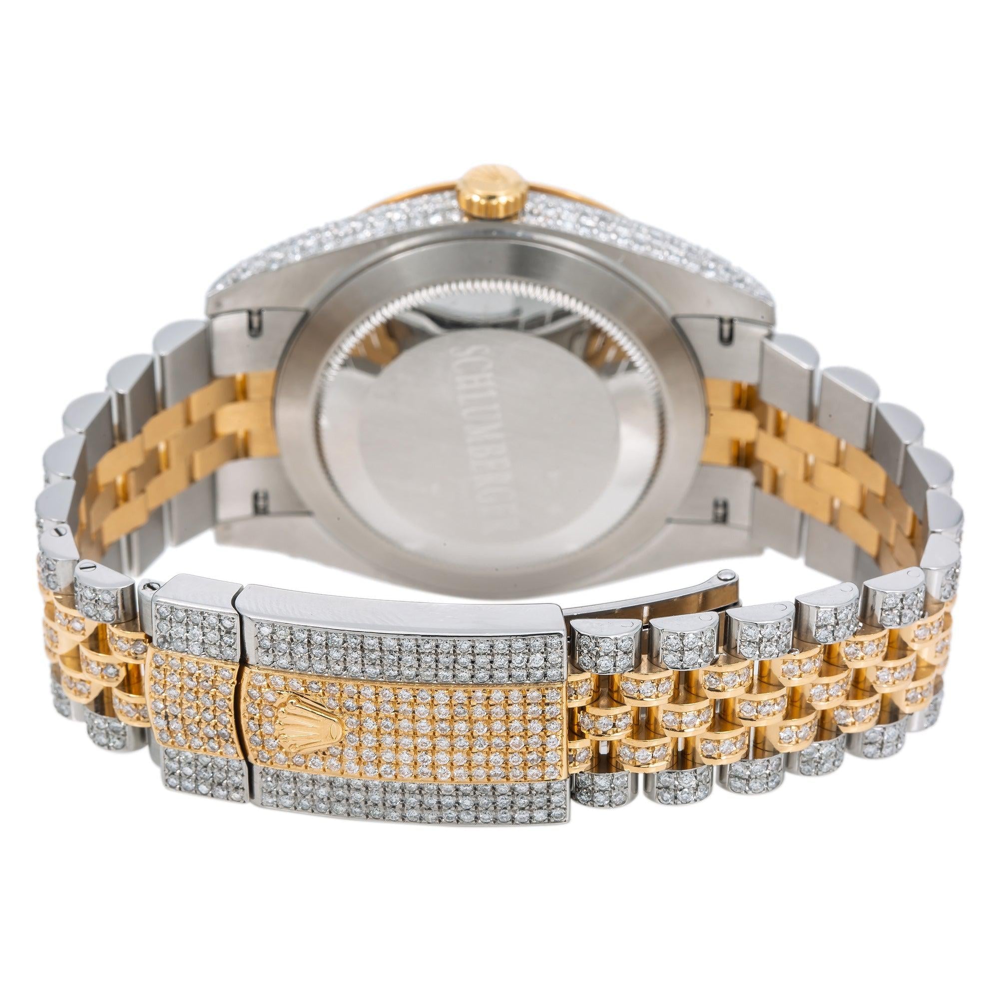 Rolex Datejust 41MM 126333 Diamond Paved Red Roman Dial Yellow Gold Fluted Bezel Two Tone Full Diamond Jubilee Bracelet