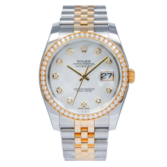 Rolex Datejust 116243 36MM Mop Diamond Dial And Bezel With Two Tone Jubilee Bracelet