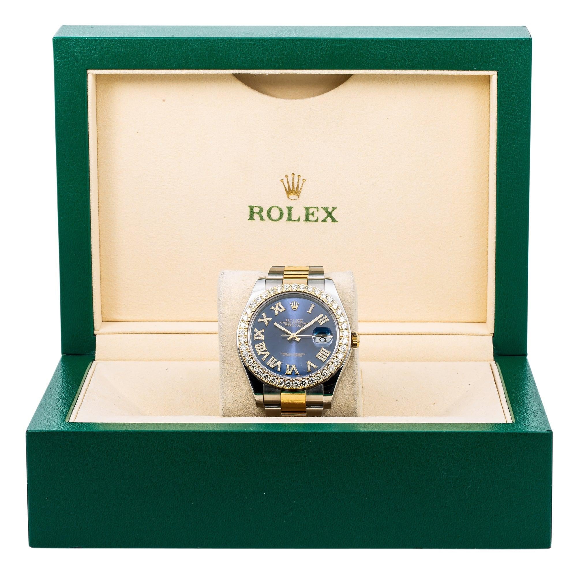 Rolex Datejust II Diamond Watch, 116333 41mm, Blue Diamond Dial With Two Tone Oyster Bracelet