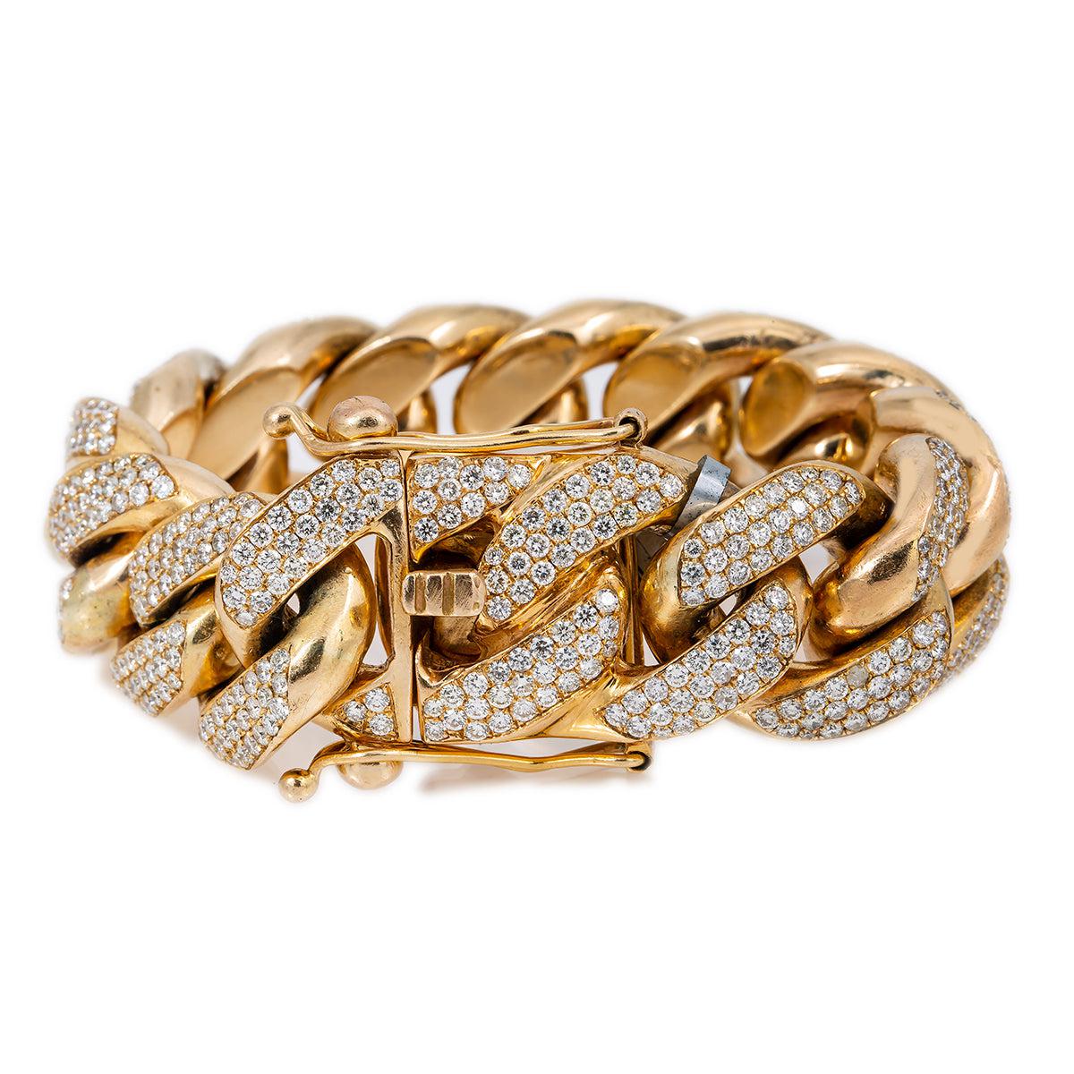 14K Yellow Gold 9.25" / 16MM Cuban Bracelet With 25.75 CT Diamonds