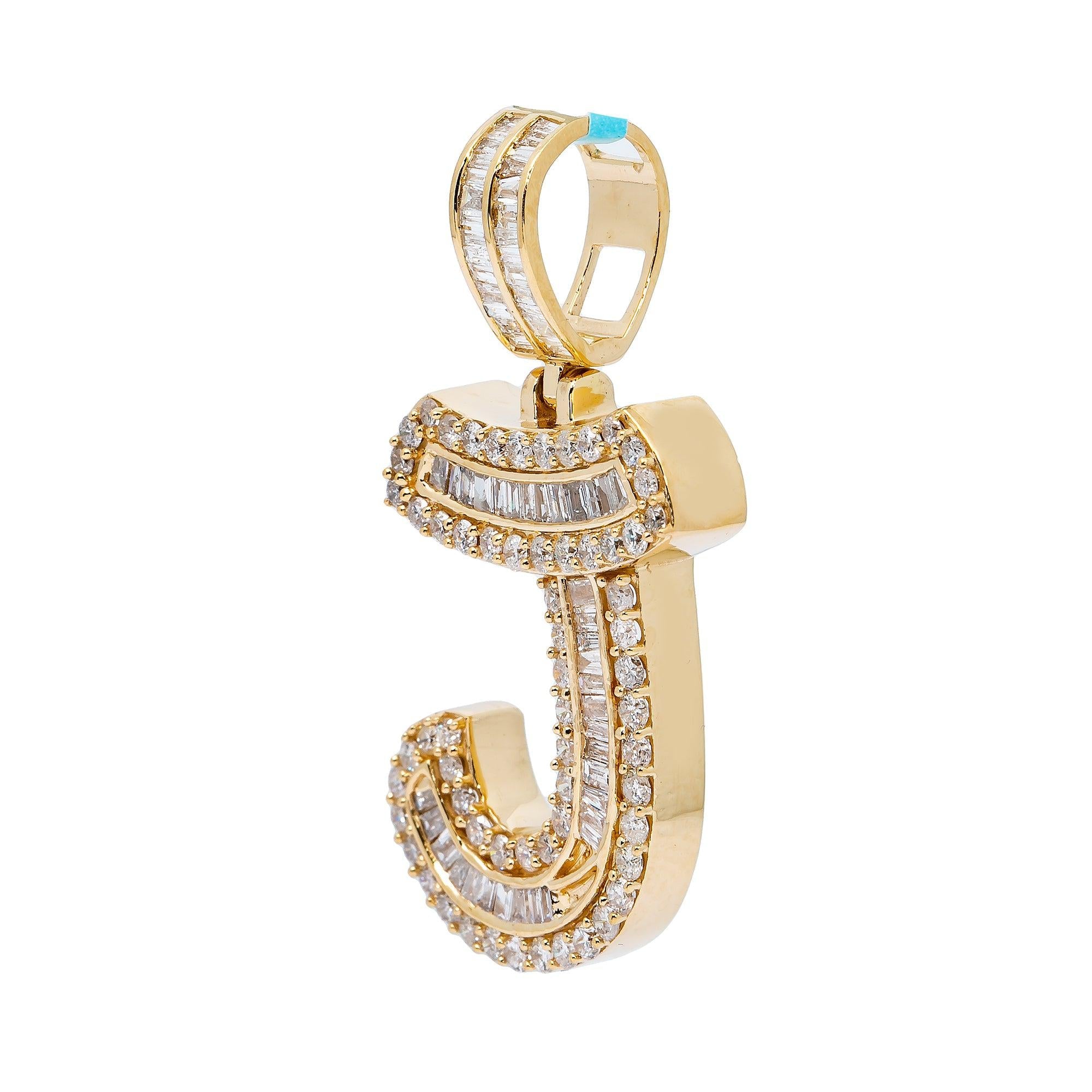 14K YELLOW GOLD LETTER J PENDANT PENDANT WITH 1.9 CT DIAMONDS