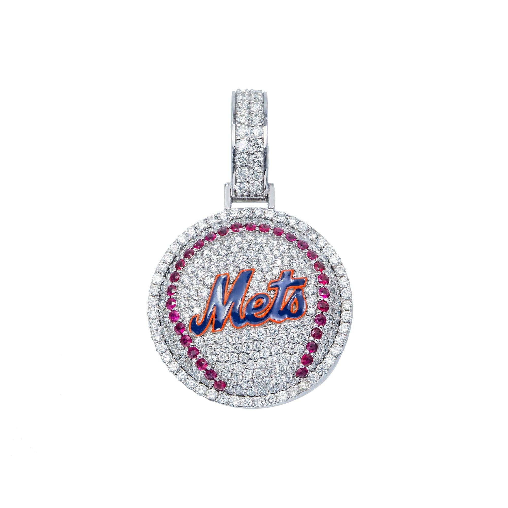 14K GOLD ROUND DIAMOND NEW YORK METS PENDANT 5.10 CT