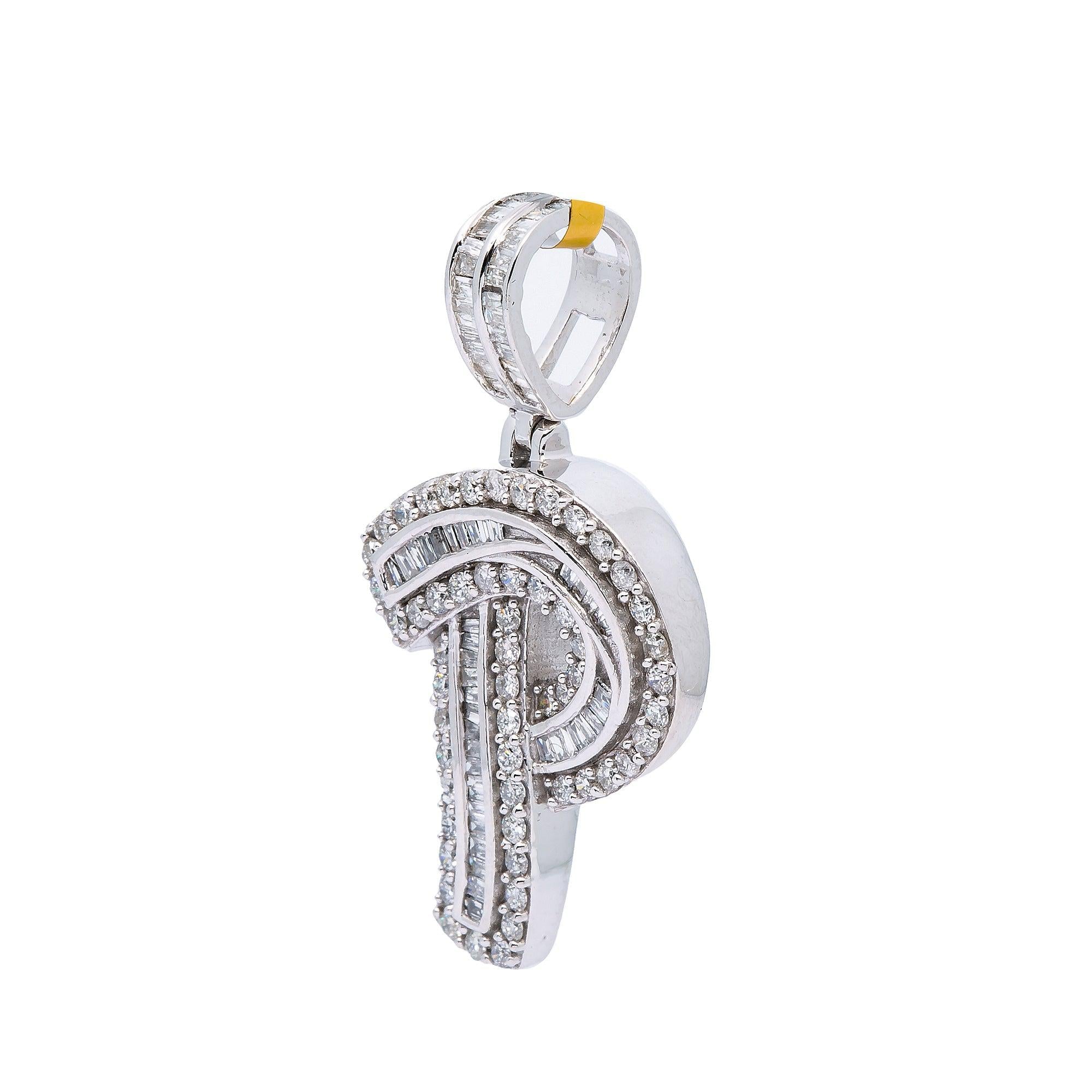 14K WHITE GOLD LETTER P PENDANT WITH 0.95 CT DIAMONDS
