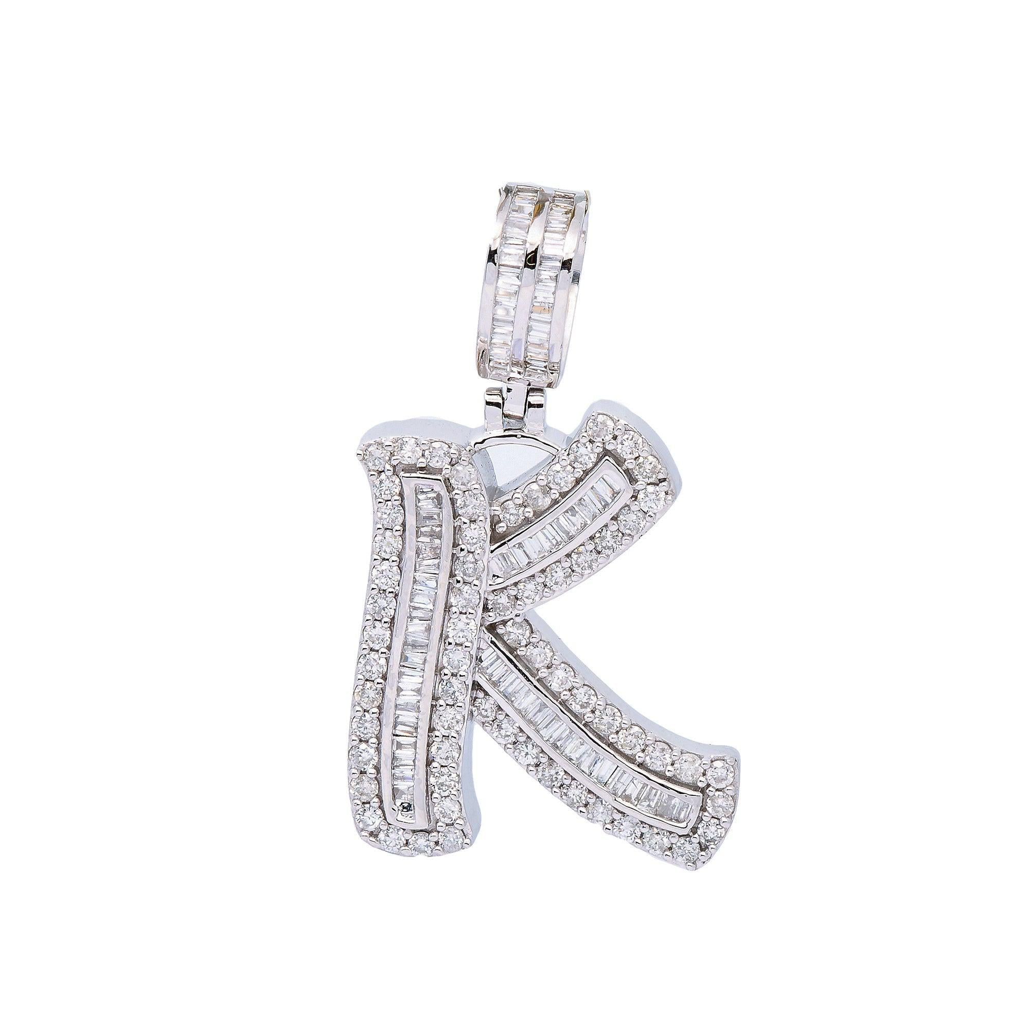 14K WHITE GOLD LETTER K PENDANT WITH 1.06 CT DIAMONDS