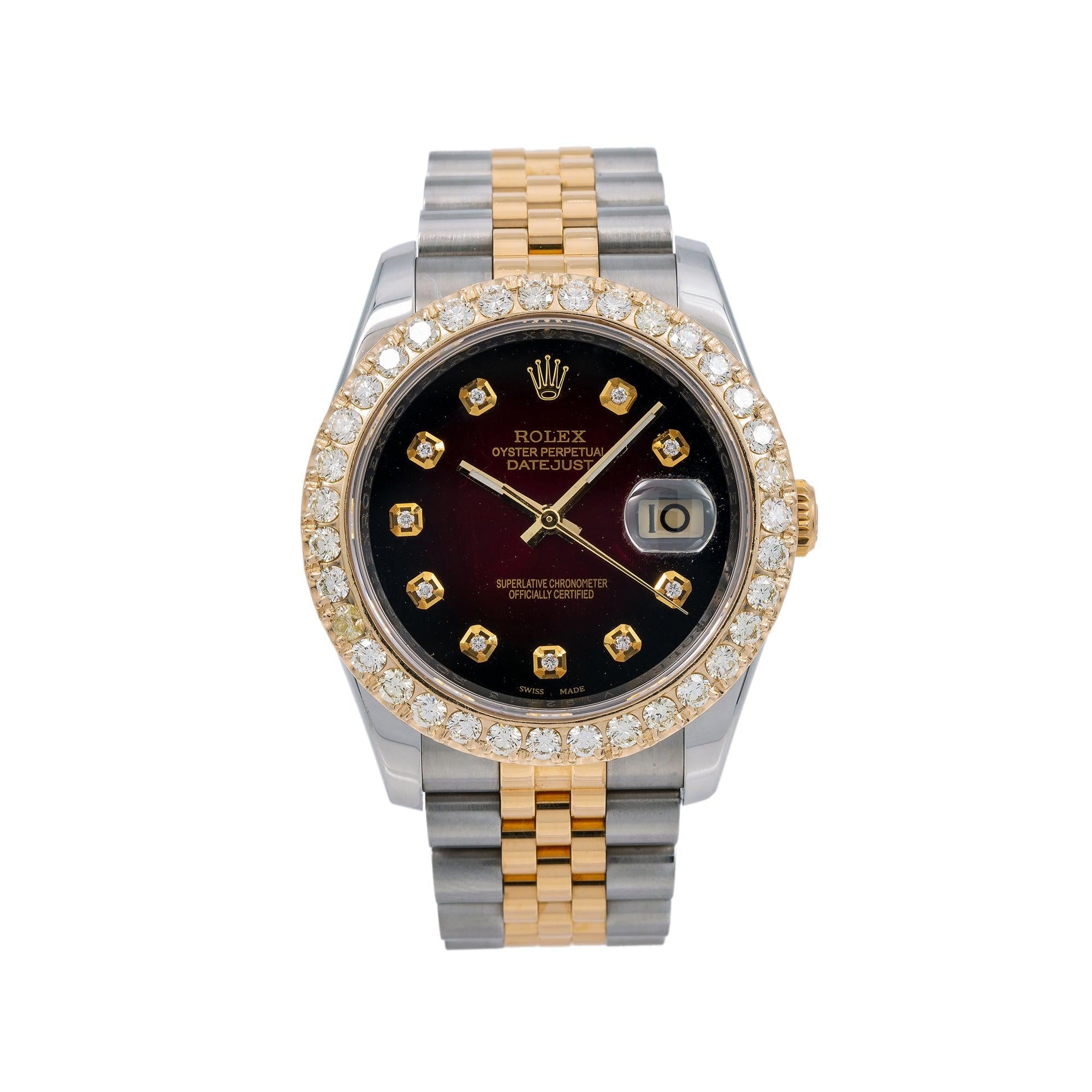 Rolex Datejust Diamond Watch, 116233 36mm, Red Diamond Dial With 2.5 CT Diamonds