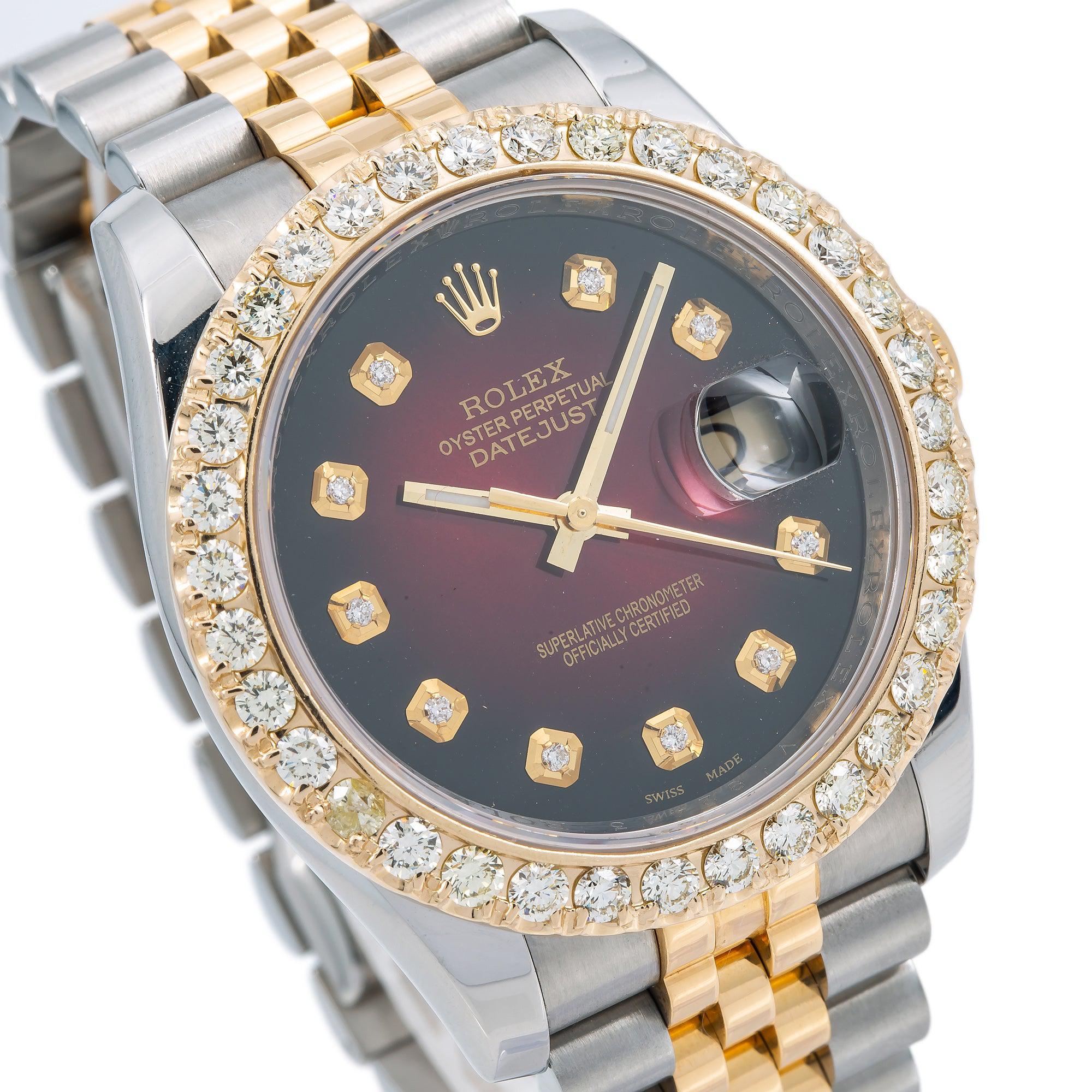 Rolex Datejust Diamond Watch, 116233 36mm, Red Diamond Dial With 2.5 CT Diamonds